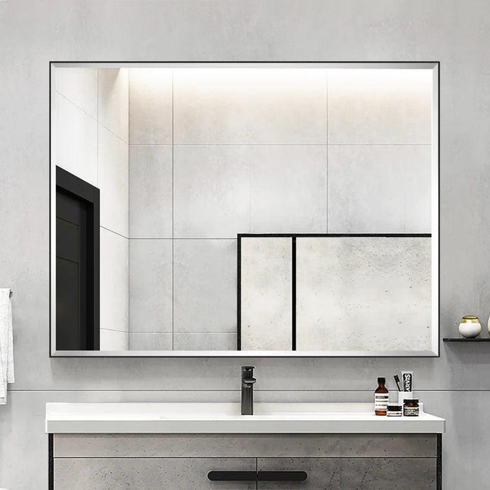 Espejo de pared biselado con marco de aluminio negro moderno y elegante Reflections
