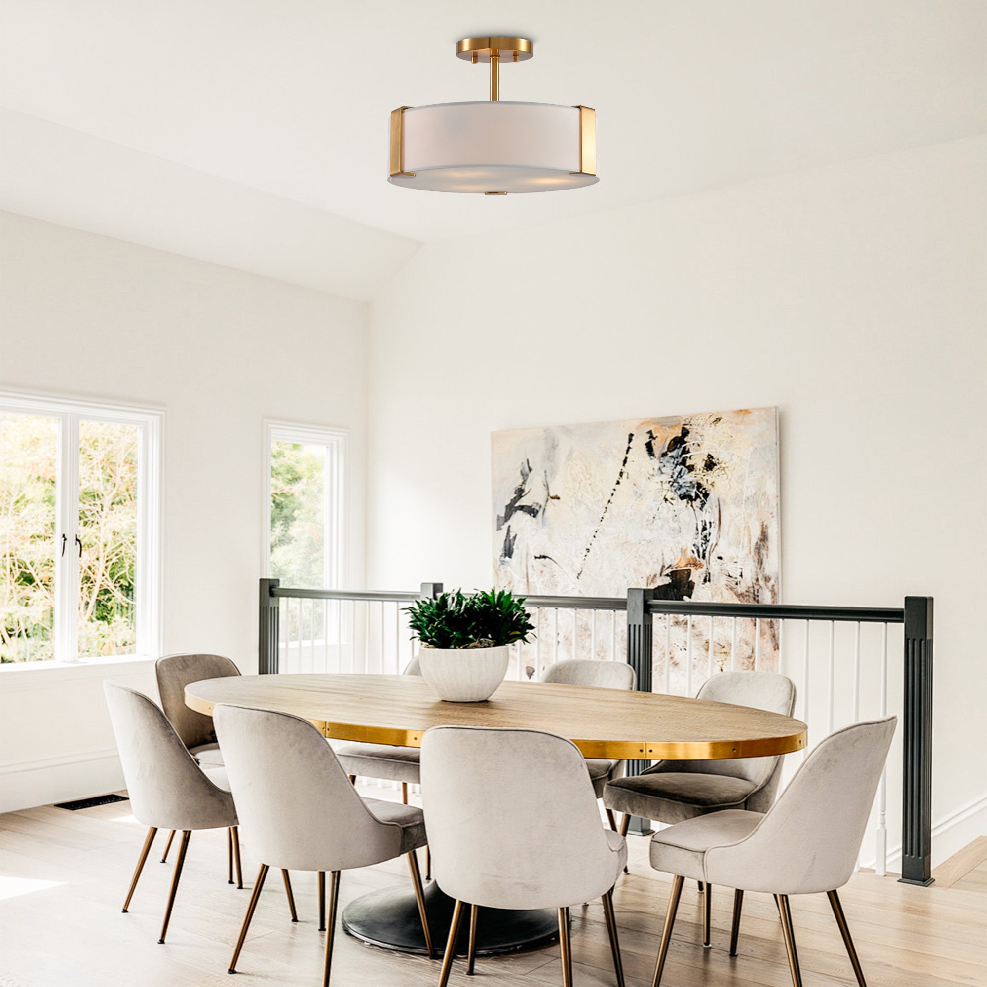 14 Inch Ella 3-Light Electroplate Golden Semi-Flush Mount Ceiling Light