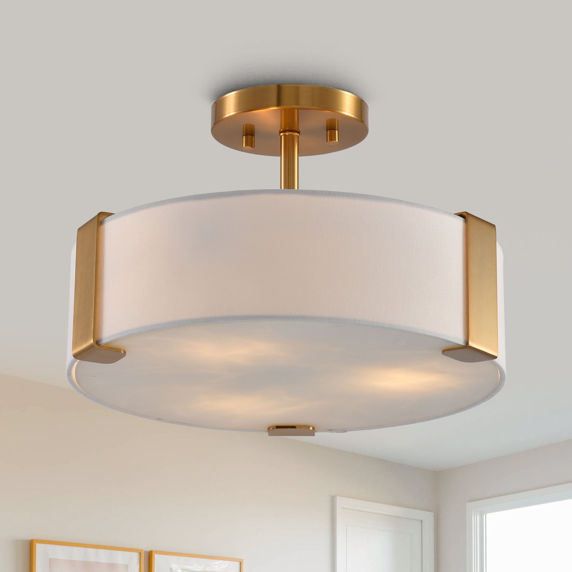 14 Inch Ella 3-Light Electroplate Golden Semi-Flush Mount Ceiling Light
