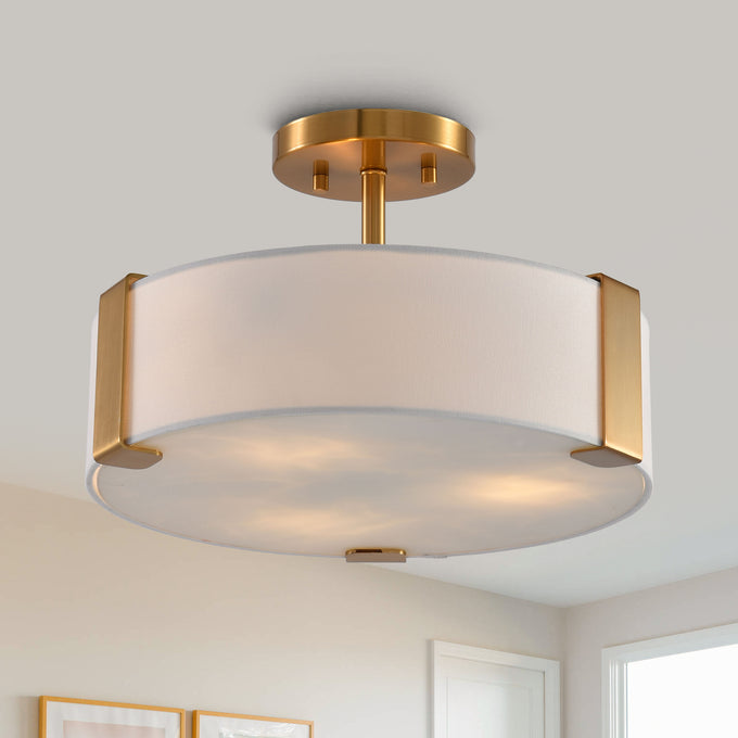 14 Inch Ella 3-Light Electroplate Golden Semi-Flush Mount Ceiling Light