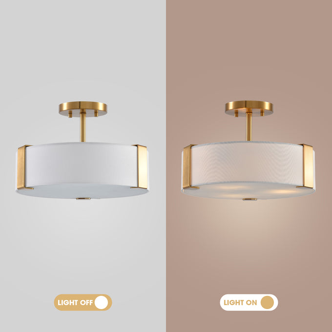 14 Inch Ella 3-Light Electroplate Golden Semi-Flush Mount Ceiling Light