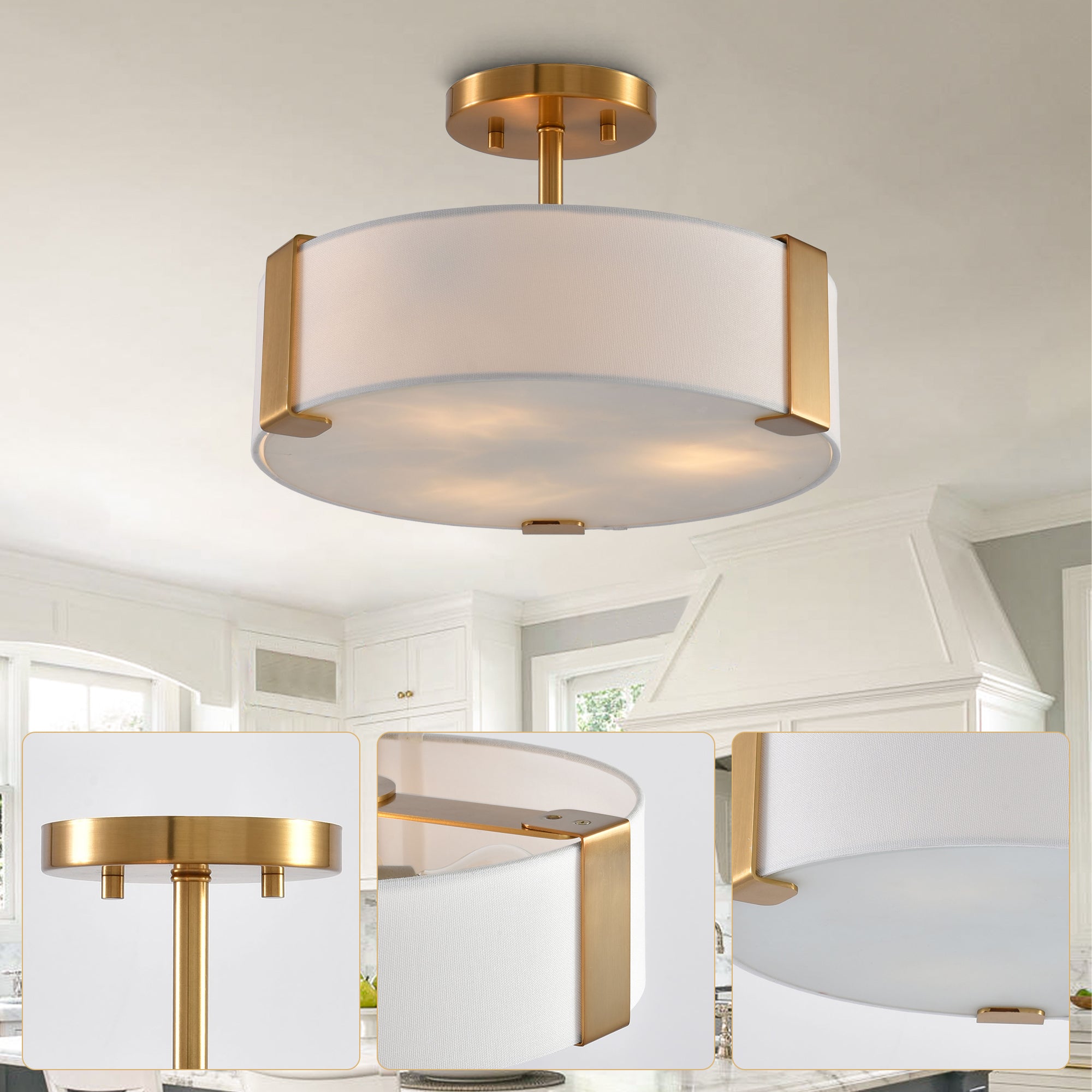 14 Inch Ella 3-Light Electroplate Golden Semi-Flush Mount Ceiling Light