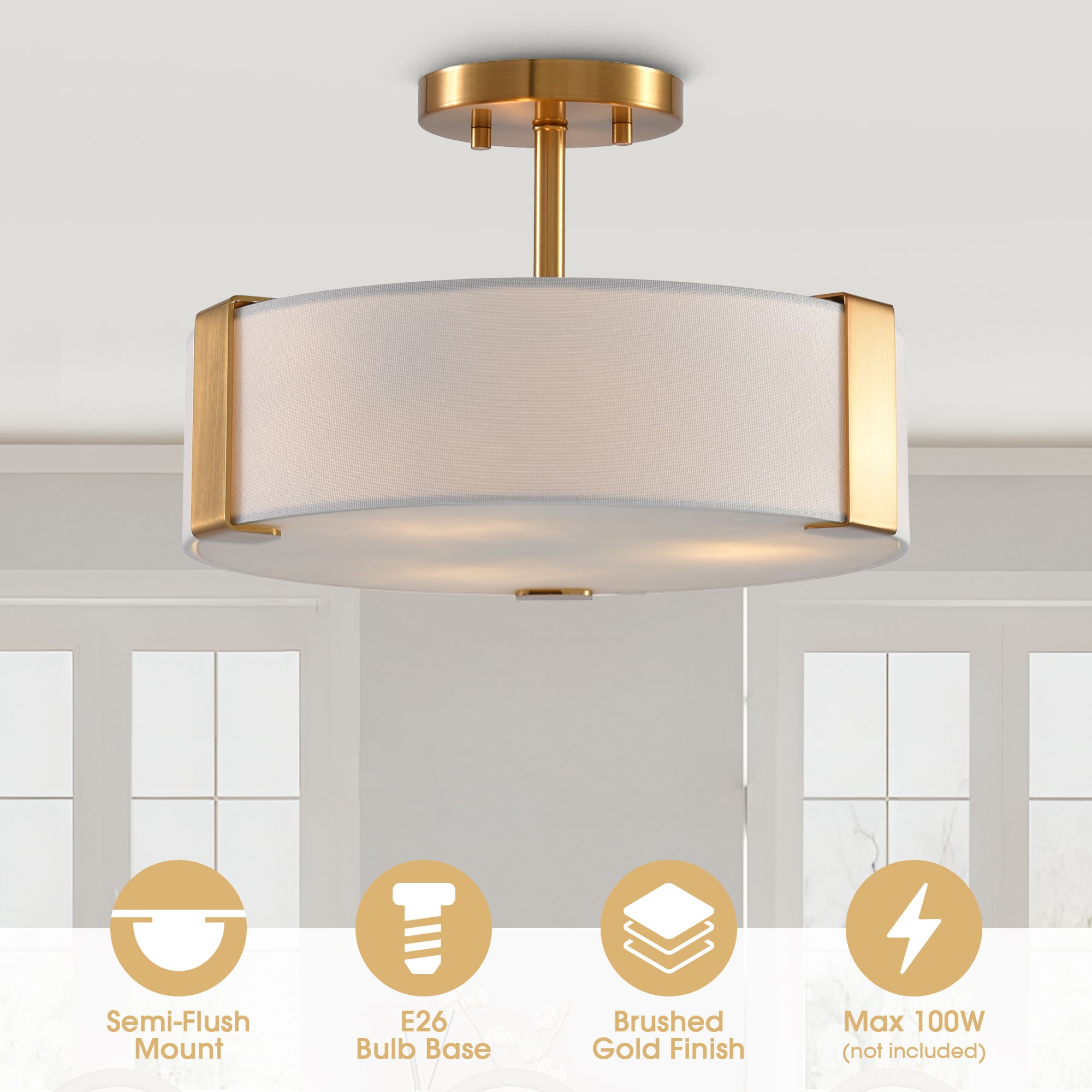 14 Inch Ella 3-Light Electroplate Golden Semi-Flush Mount Ceiling Light