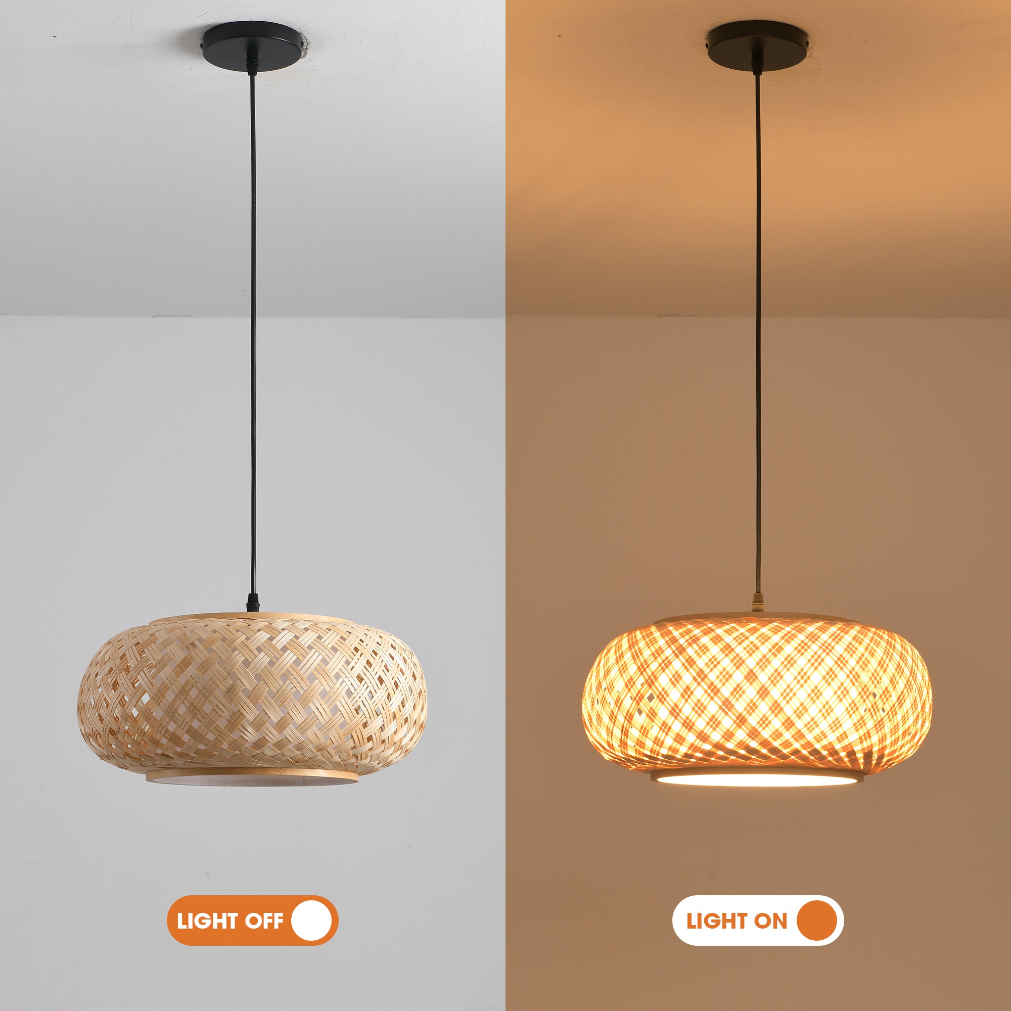 16" Yehudi Bohemian Handwoven Bamboo Island Pendant Light