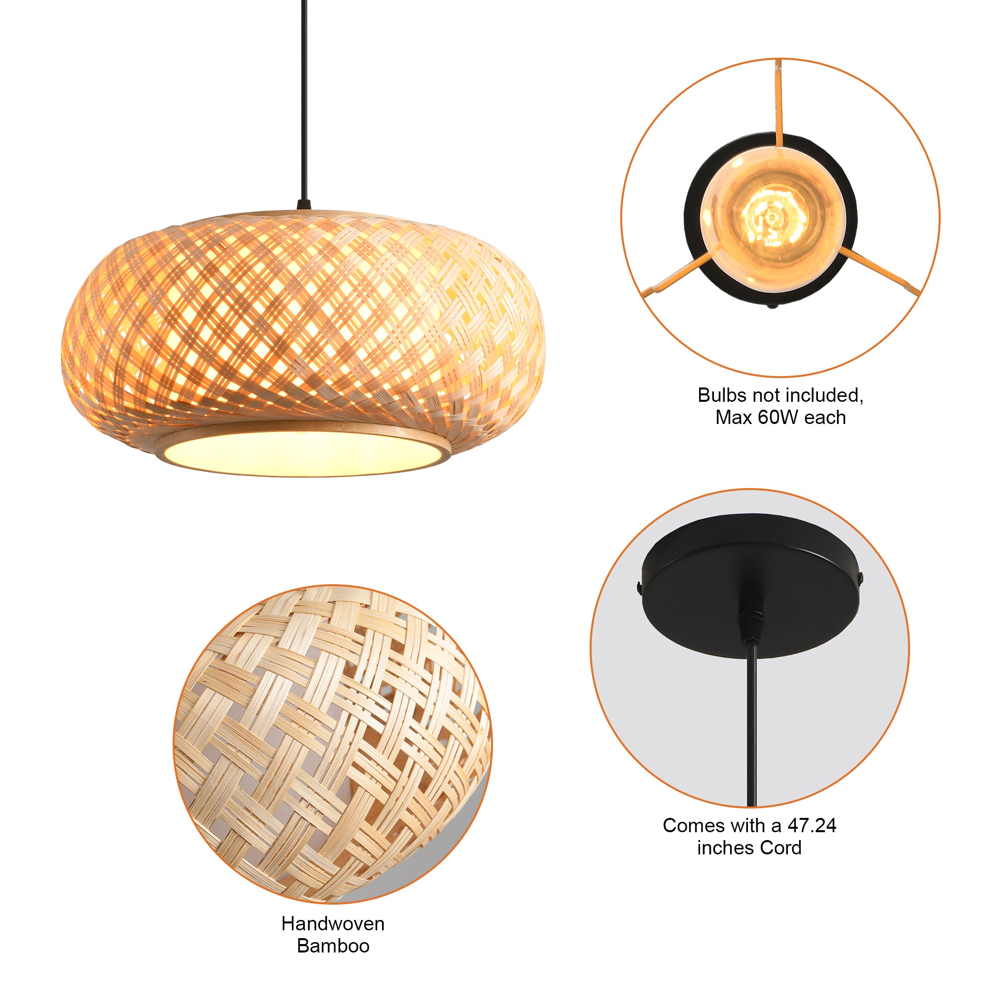 16" Yehudi Bohemian Handwoven Bamboo Island Pendant Light