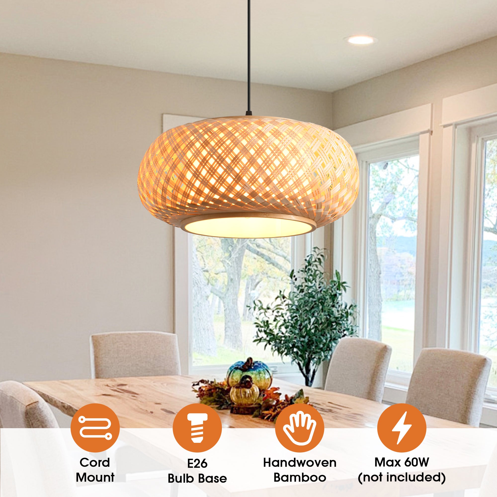 16" Yehudi Bohemian Handwoven Bamboo Island Pendant Light