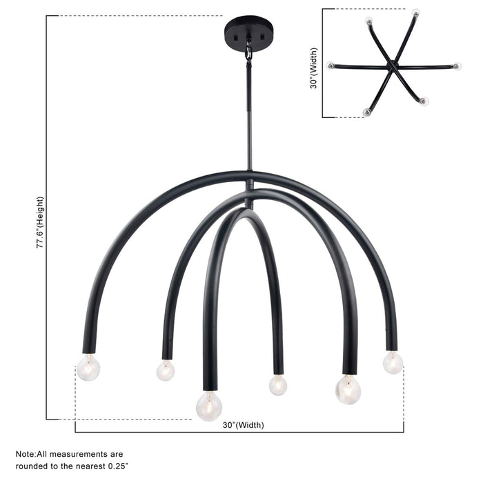 Lámpara de araña Caboche Mid-Century Modern negra regulable de 6 luces
