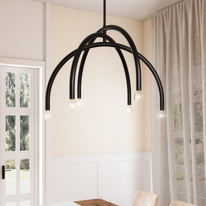 Lámpara de araña Caboche Mid-Century Modern negra regulable de 6 luces