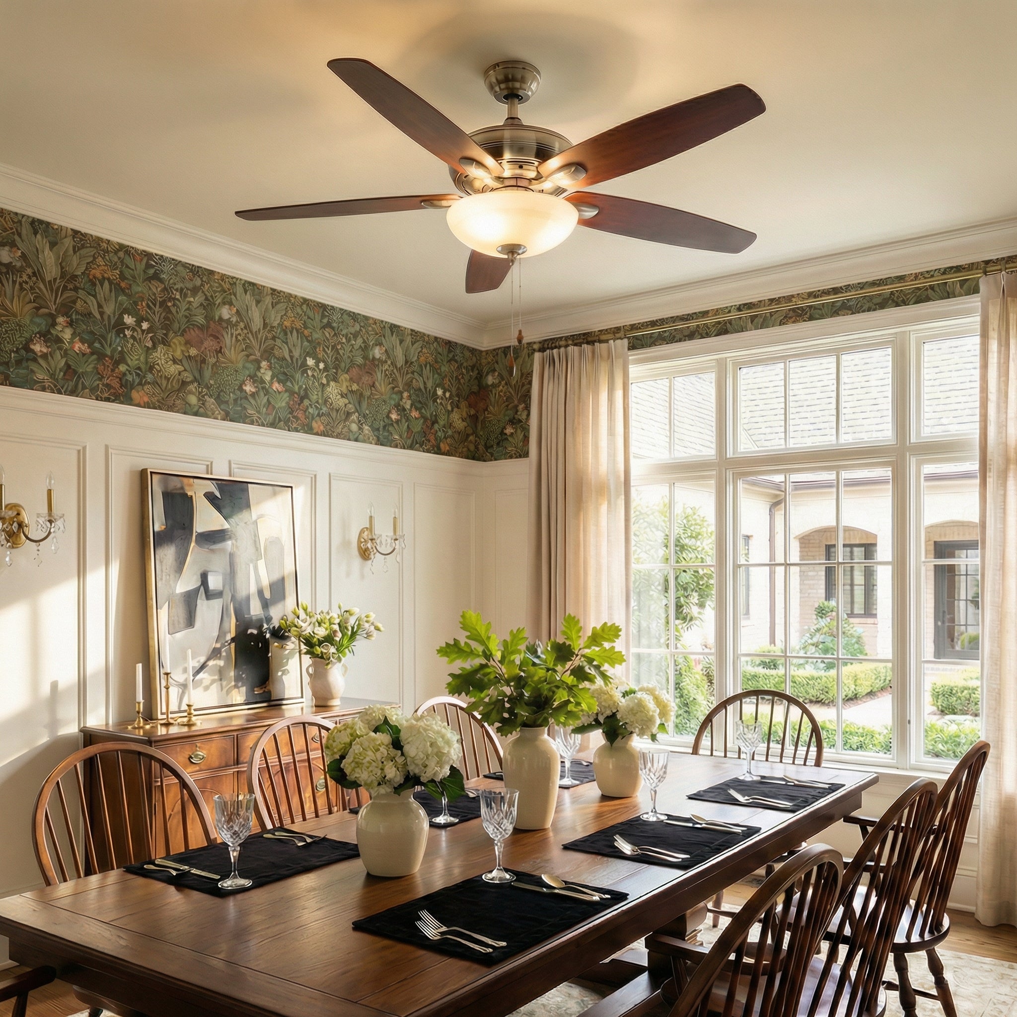 52" Traditional Pull Chain 5 Blades Ceiling Fan with Light