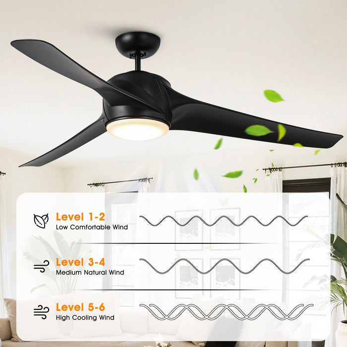 60" Wall Control 3 Blades Black Ceiling Fan with LED Lighting