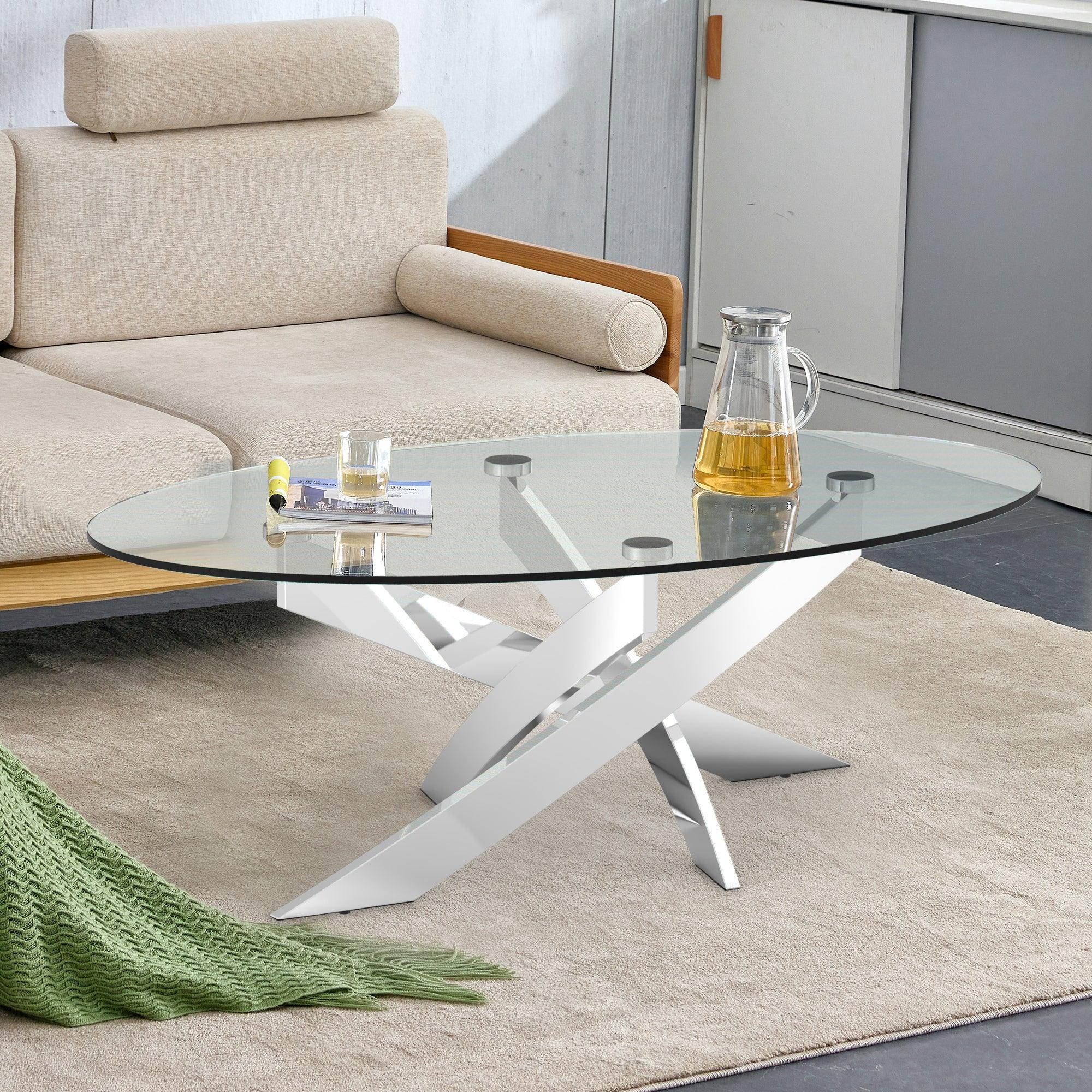 Mesa de centro contemporánea de vidrio de 43 cm de alto para sala de estar y dormitorio