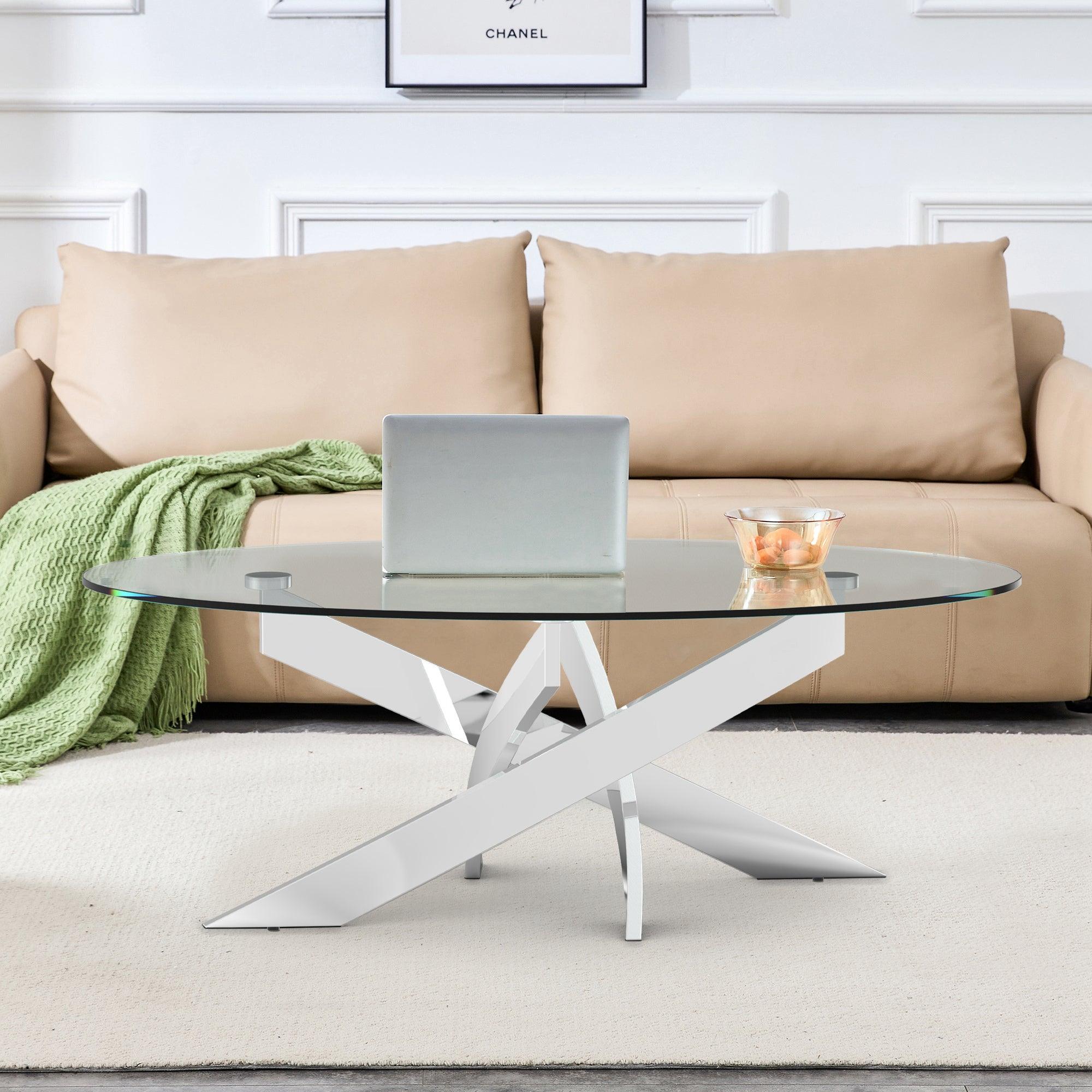 Mesa de centro contemporánea de vidrio de 43 cm de alto para sala de estar y dormitorio