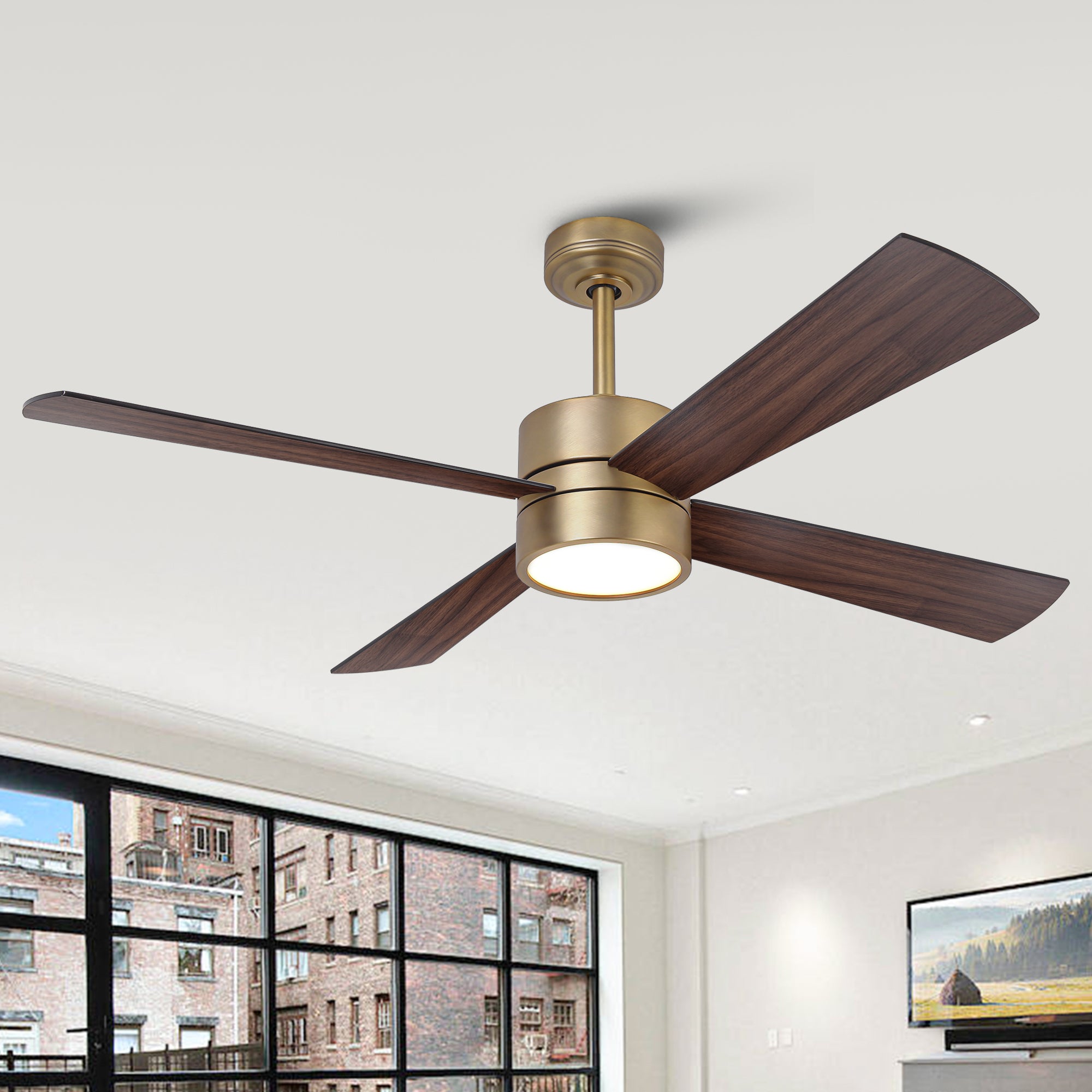 52 Inch Bucholz Industrial Dimmable RGB LED Ceiling Fan with Remote and APP Control