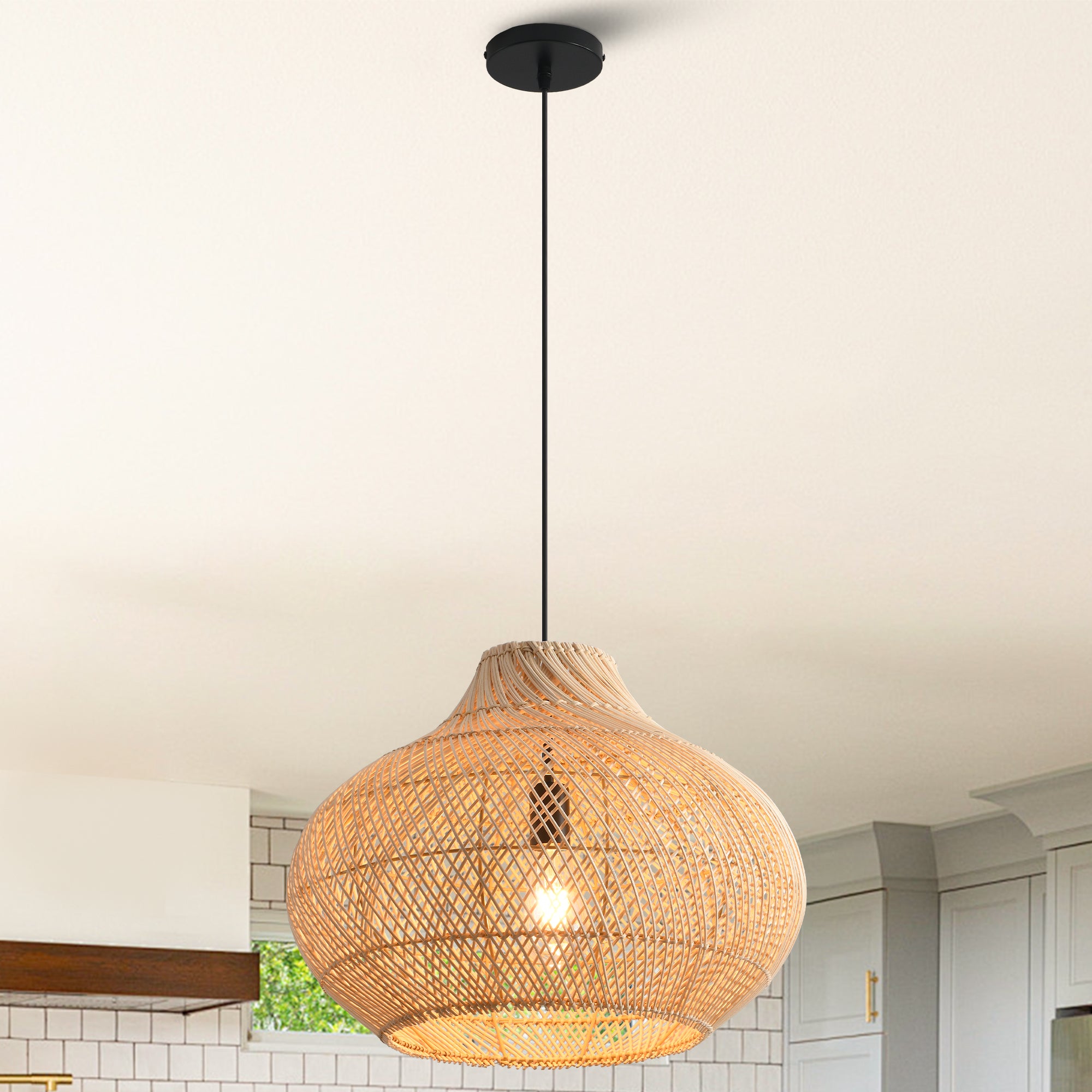 14" Xavier Bohemian Handwoven Rattan Island Pendant Light