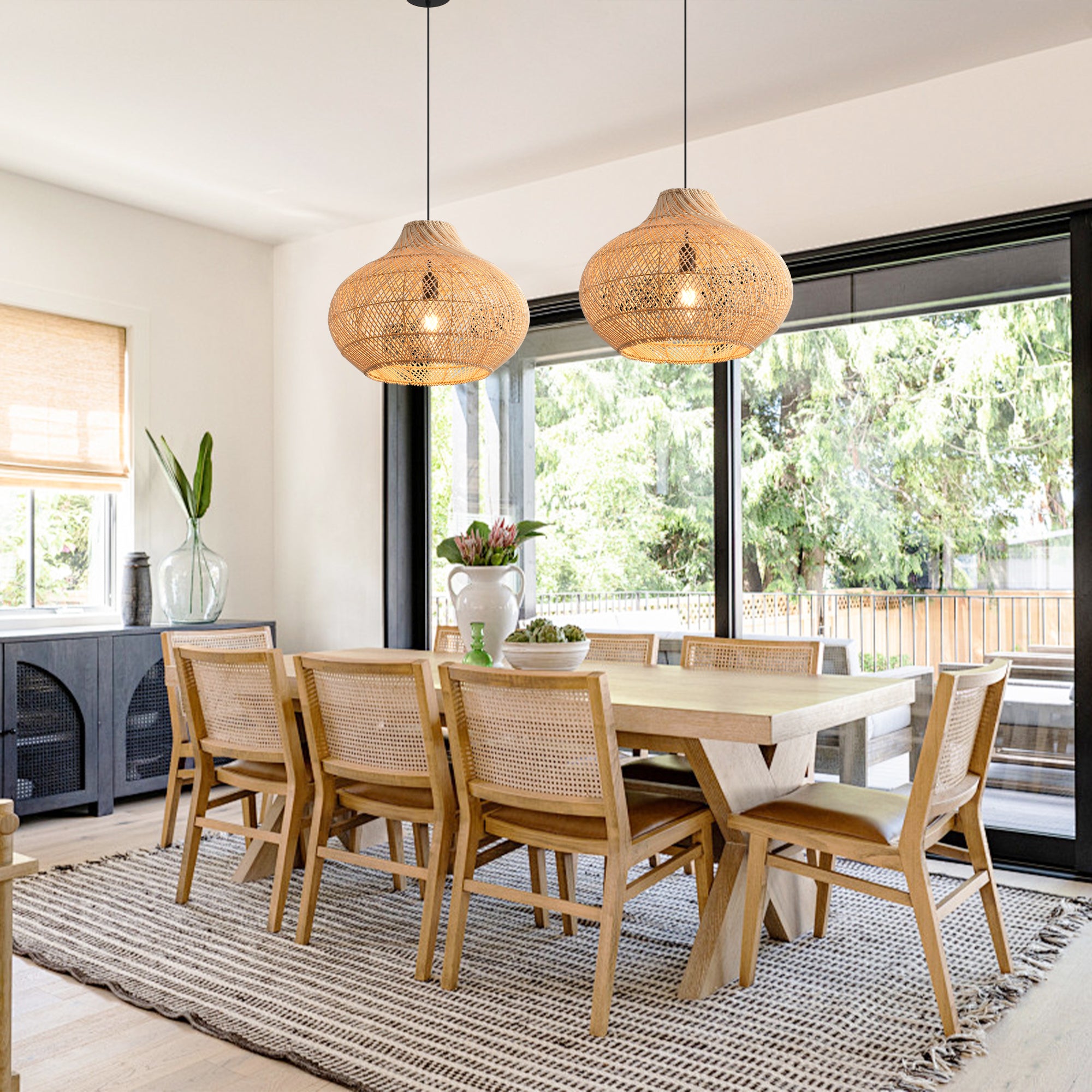 14" Xavier Bohemian Handwoven Rattan Island Pendant Light