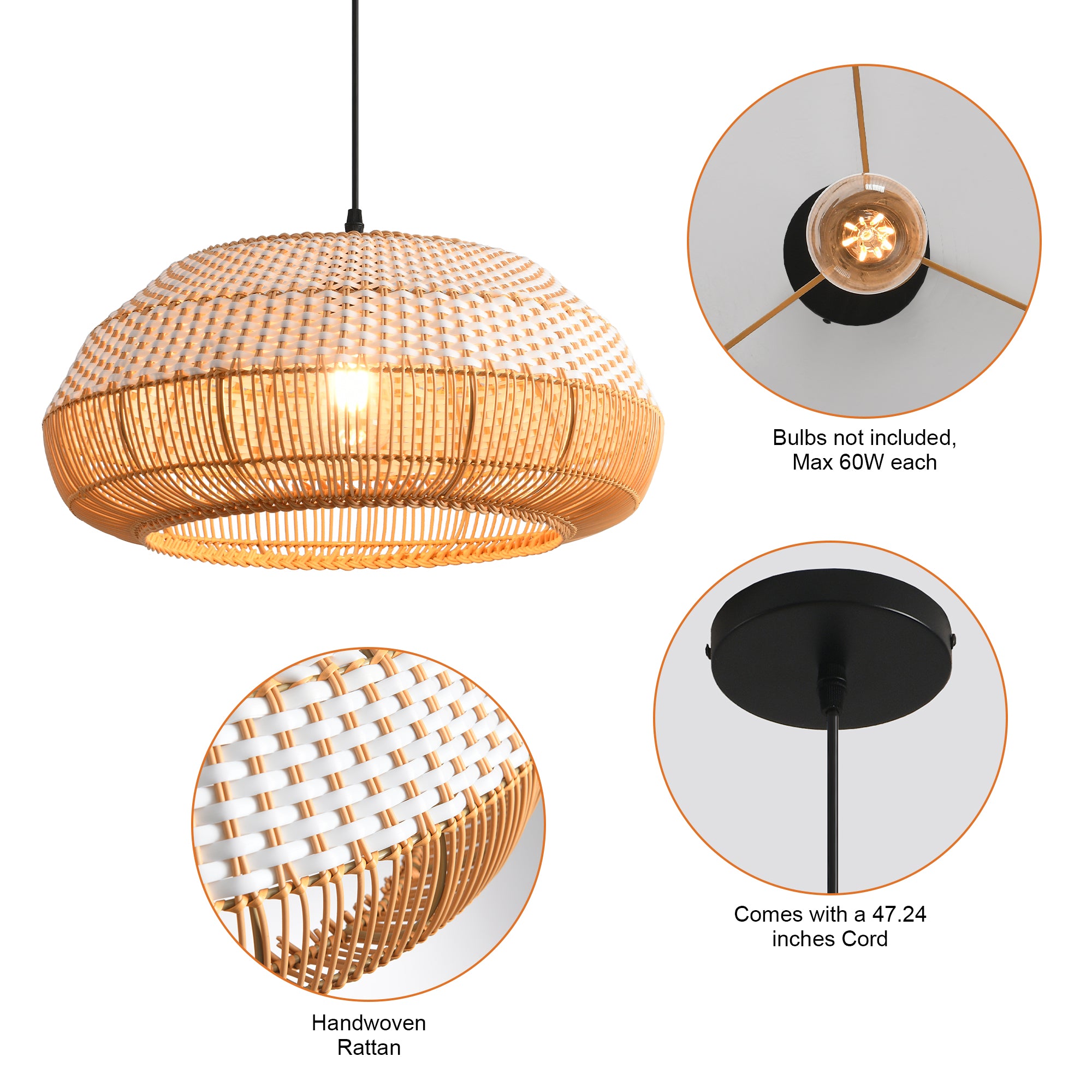 19" Webster Bohemian Handwoven Rattan Island Pendant Light