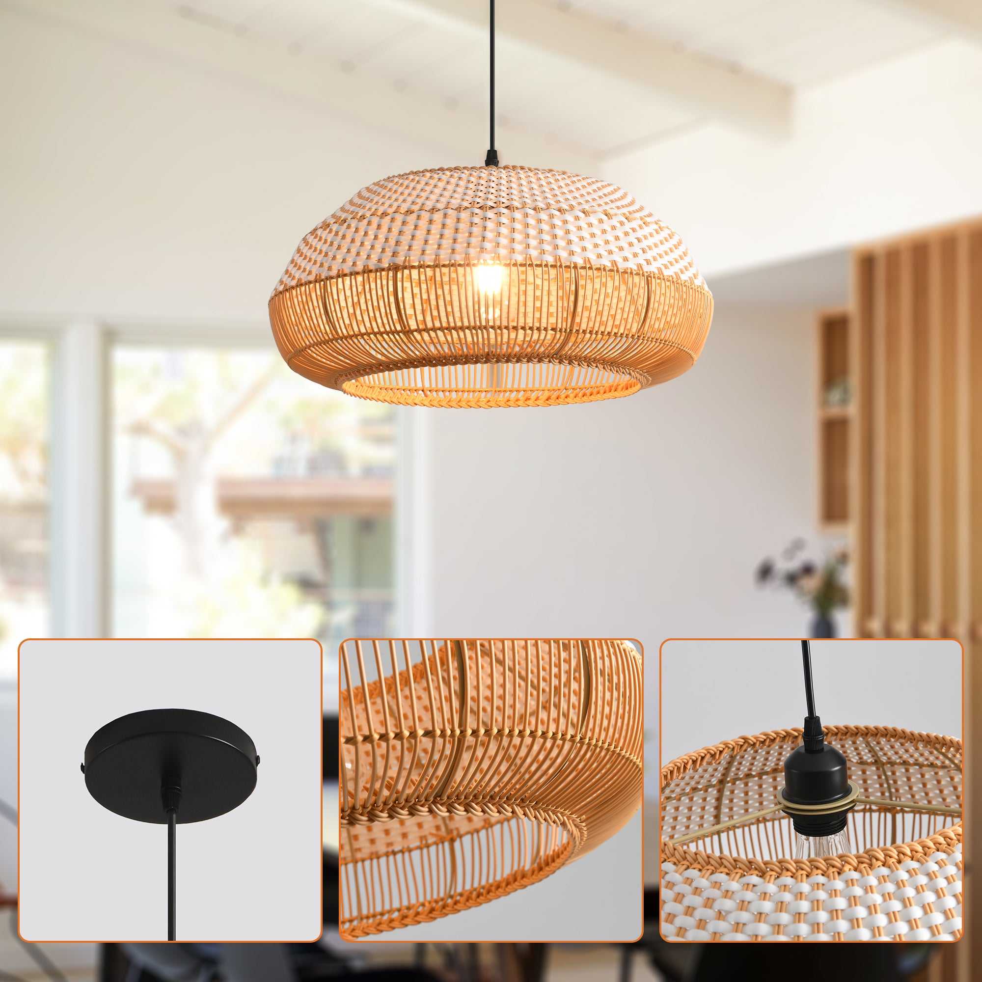 19" Webster Bohemian Handwoven Rattan Island Pendant Light