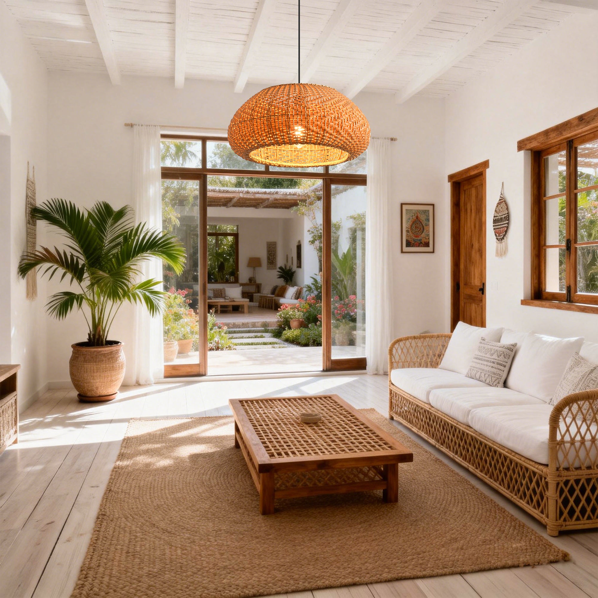 19" Walter Bohemian Handwoven Rattan Island Pendant Light