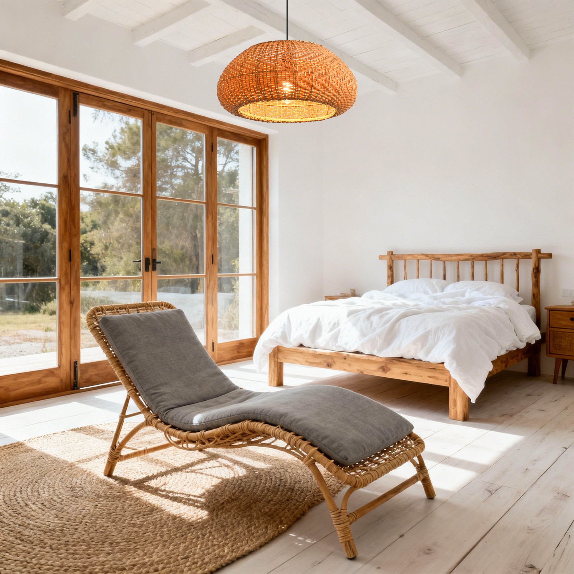 19" Walter Bohemian Handwoven Rattan Island Pendant Light