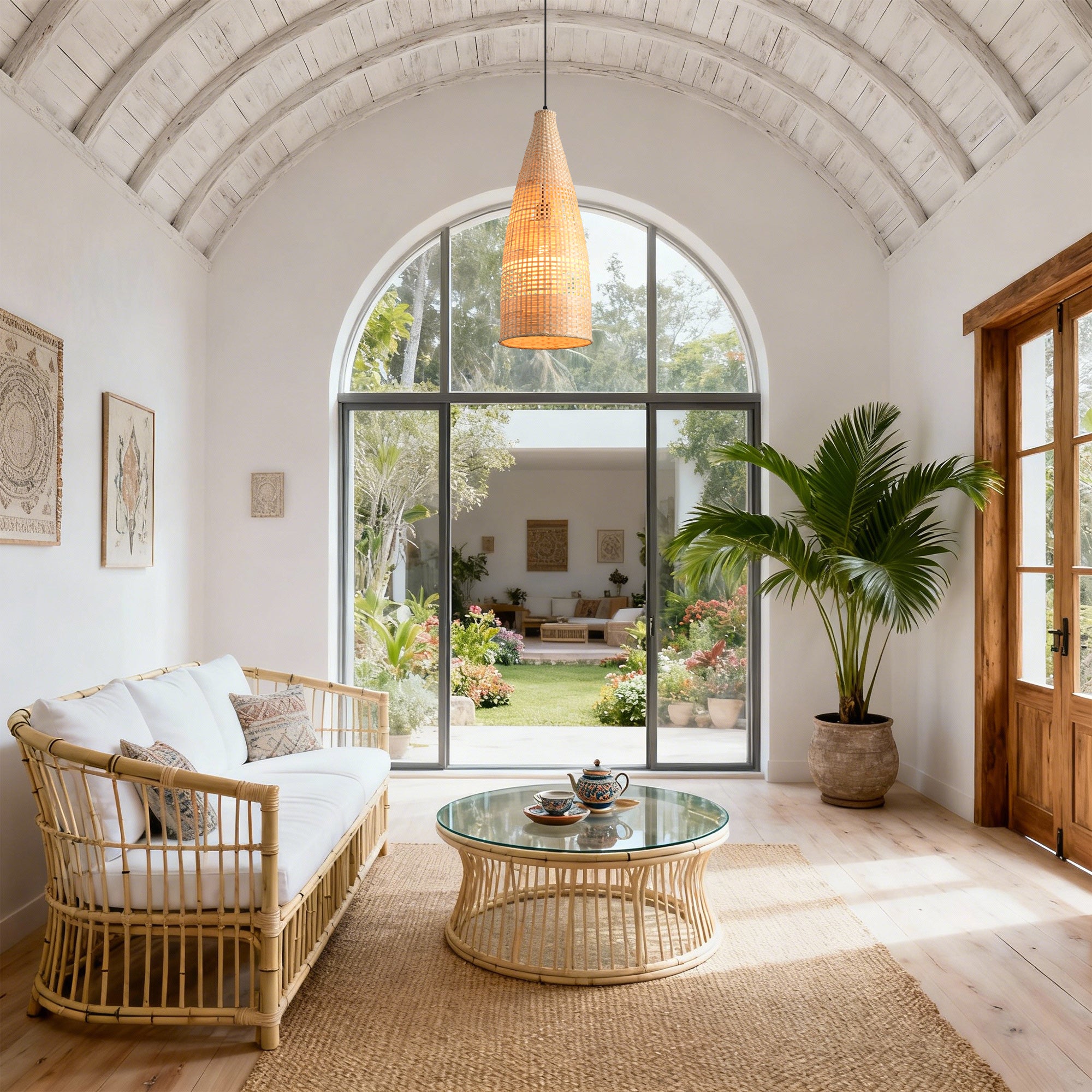 9" Vivian Bohemian Handwoven Bamboo Island Pendant Light