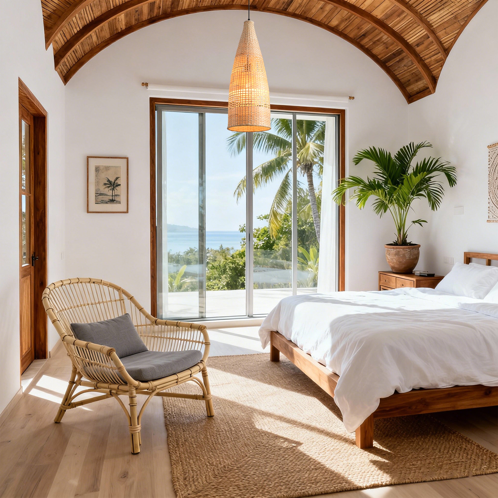 9" Vivian Bohemian Handwoven Bamboo Island Pendant Light