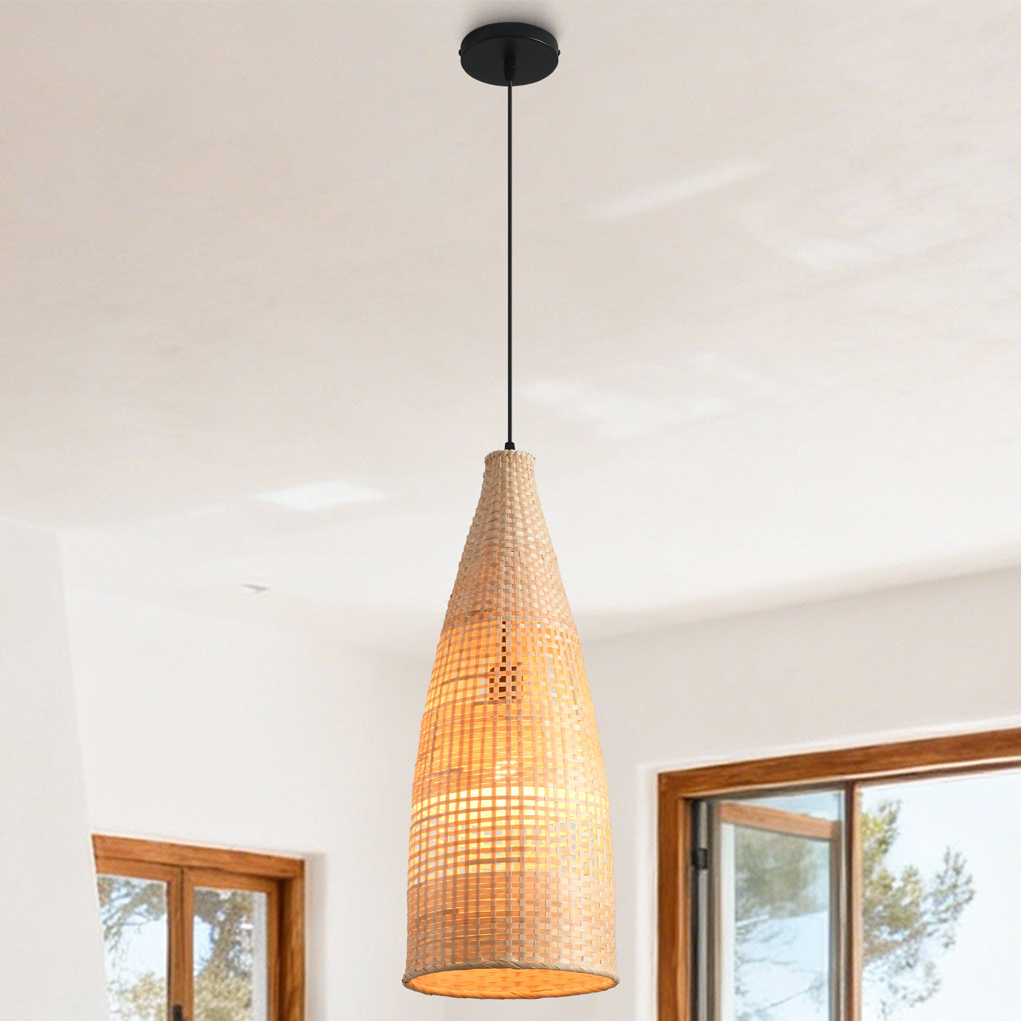 9" Vivian Bohemian Handwoven Bamboo Island Pendant Light