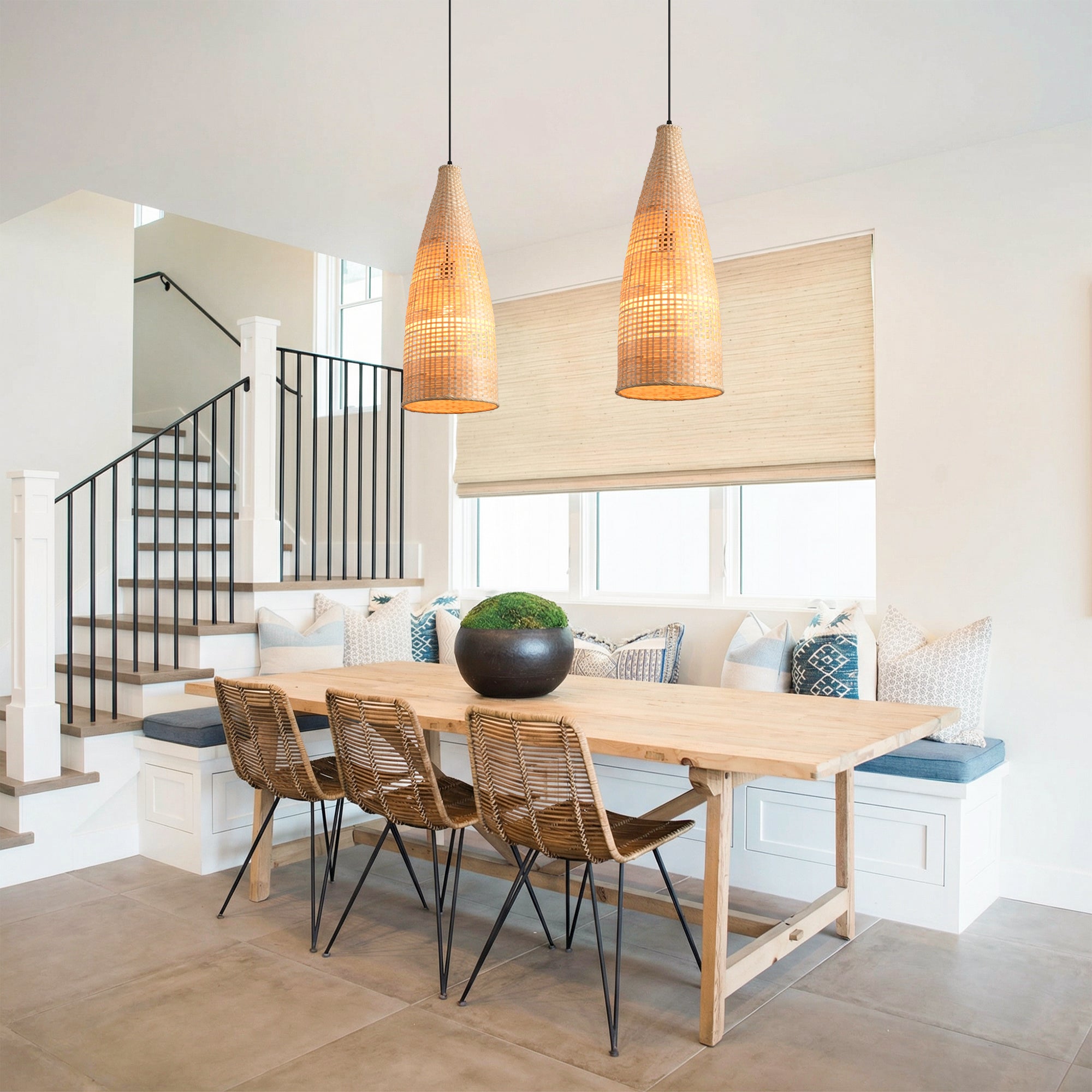 9" Vivian Bohemian Handwoven Bamboo Island Pendant Light