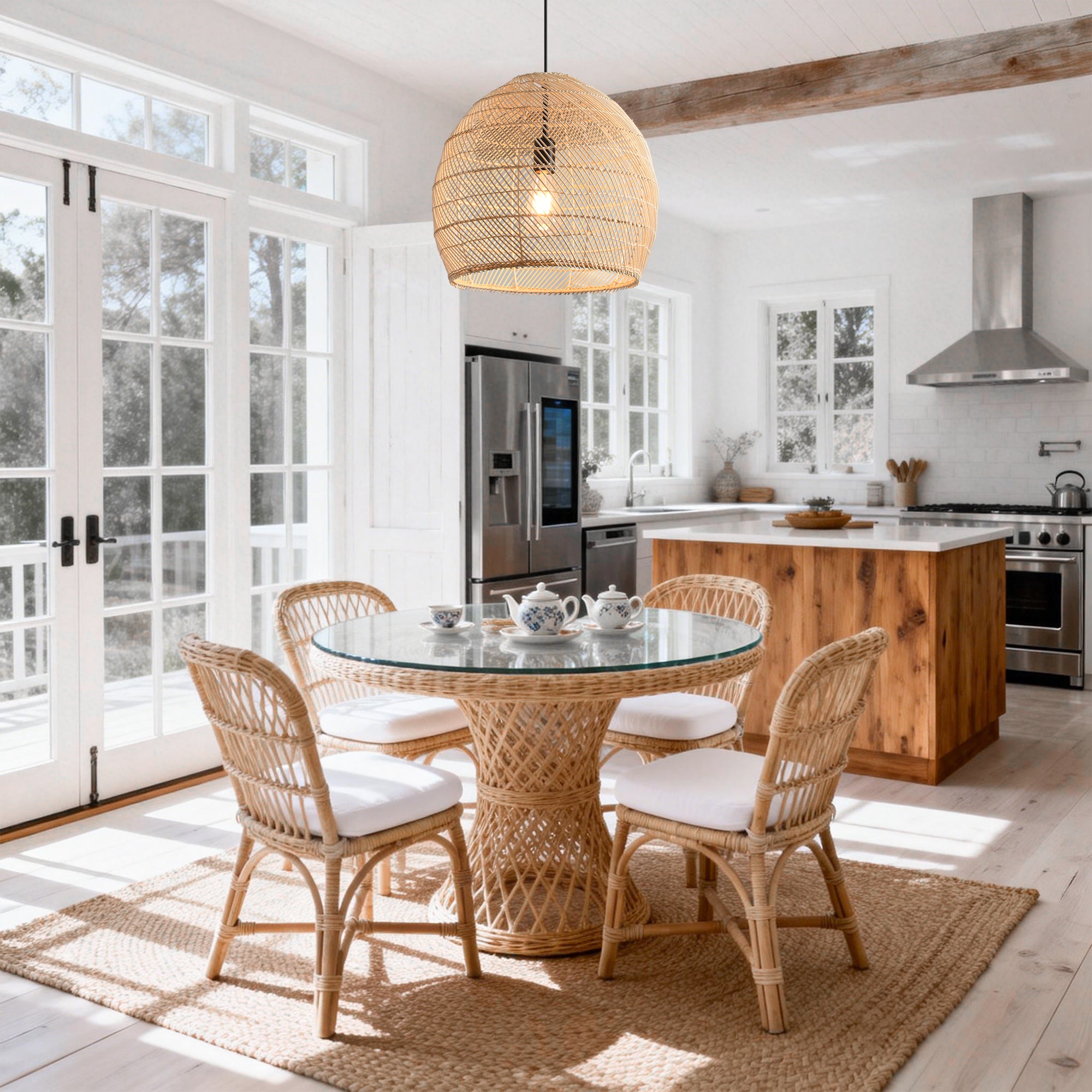 16" Virgil Bohemian Handwoven Rattan Island Pendant Light