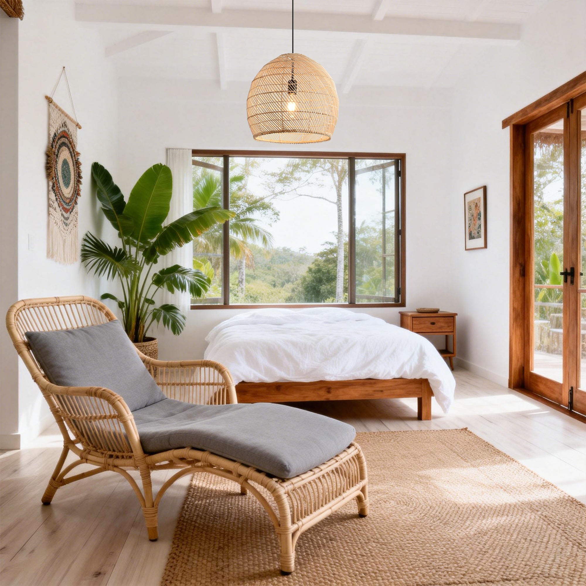 16" Virgil Bohemian Handwoven Rattan Island Pendant Light