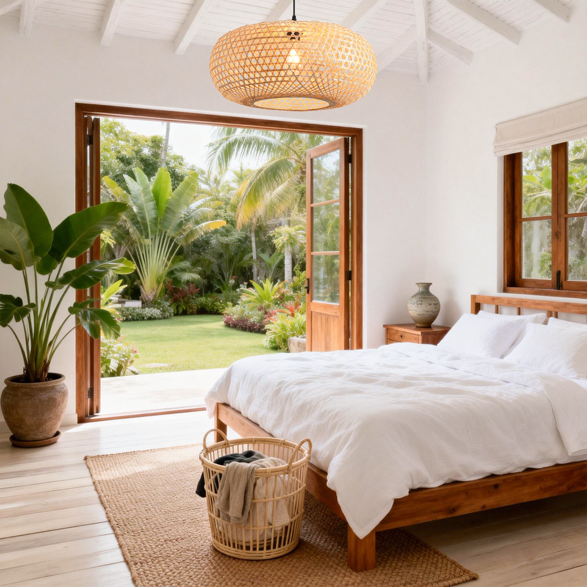 22" Vincent Bohemian Handwoven Bamboo Island Pendant Light