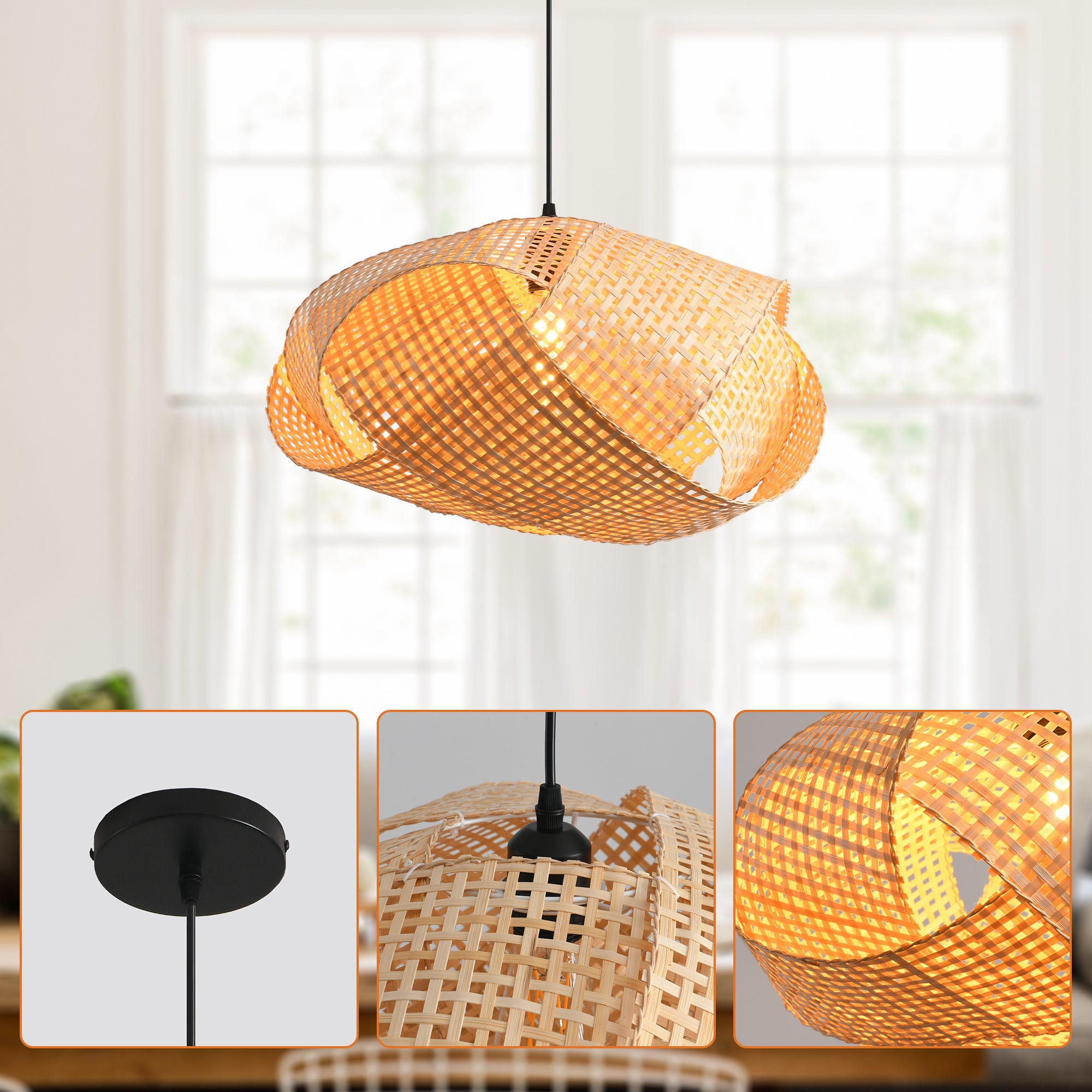 20" Upton Bohemian Handwoven Bamboo Island Pendant Light