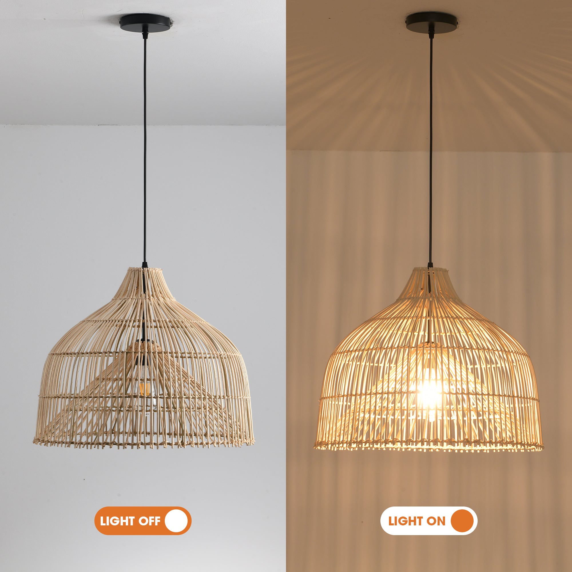 20" Ulysses Bohemian Handwoven Rattan Island Pendant Light