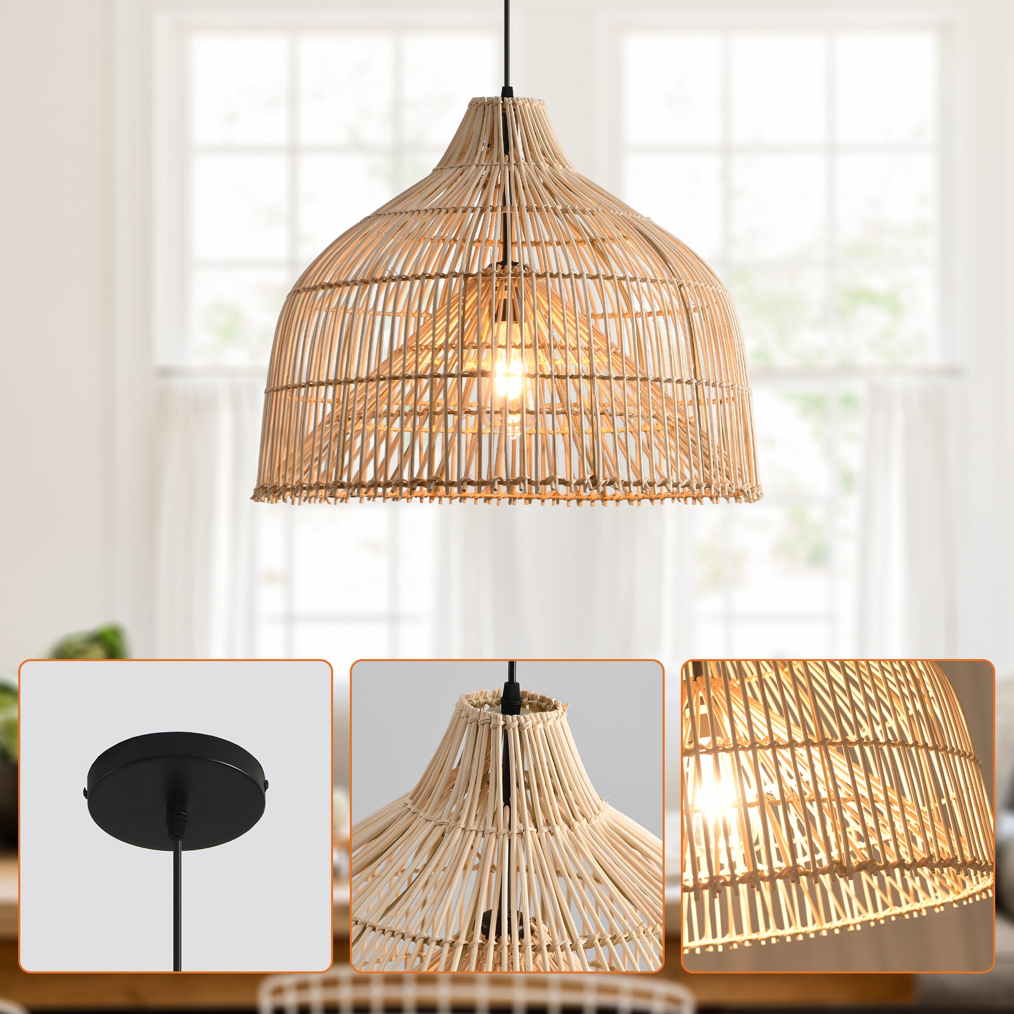 20" Ulysses Bohemian Handwoven Rattan Island Pendant Light
