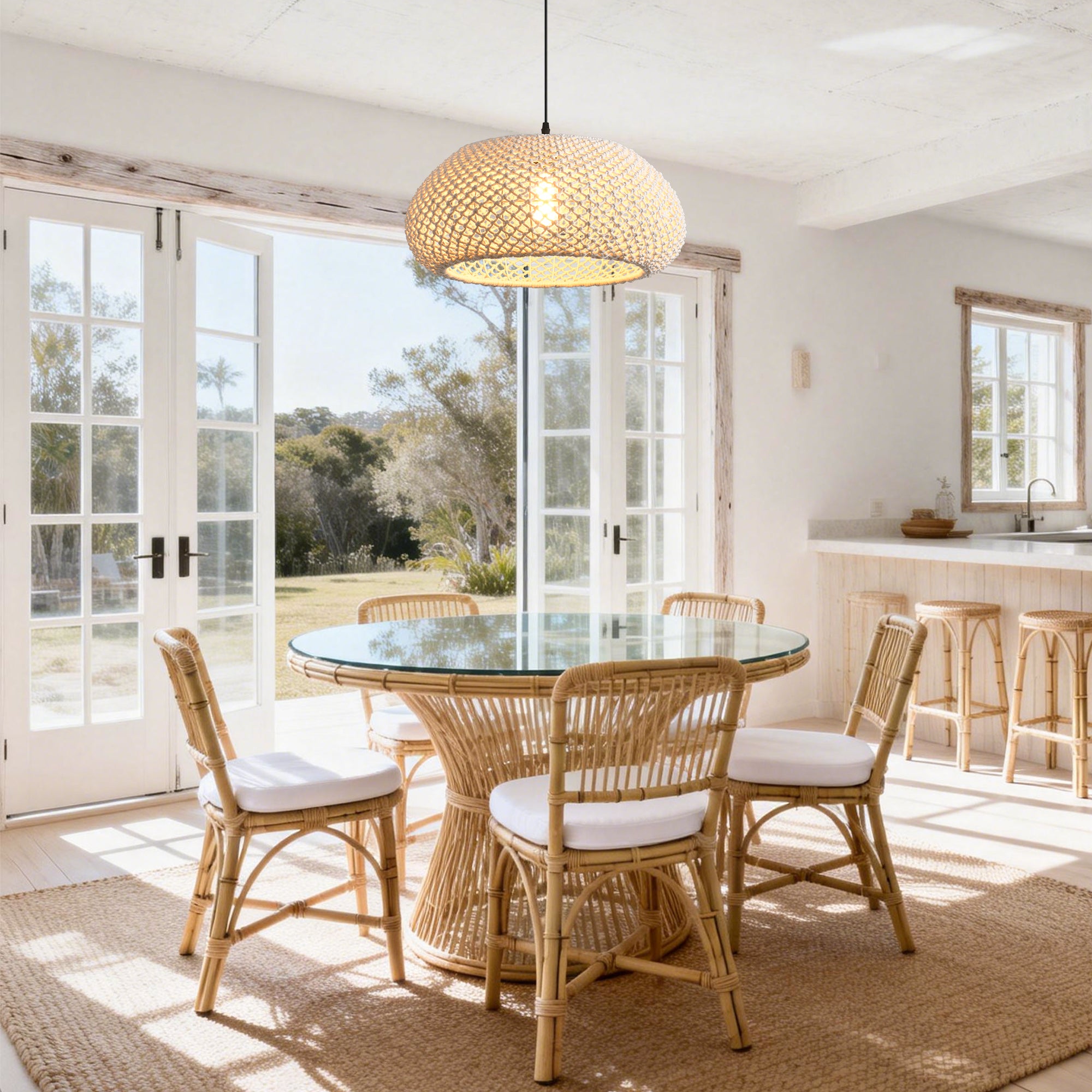 19" Tyler Bohemian Handwoven Cotton Rope Island Pendant Light