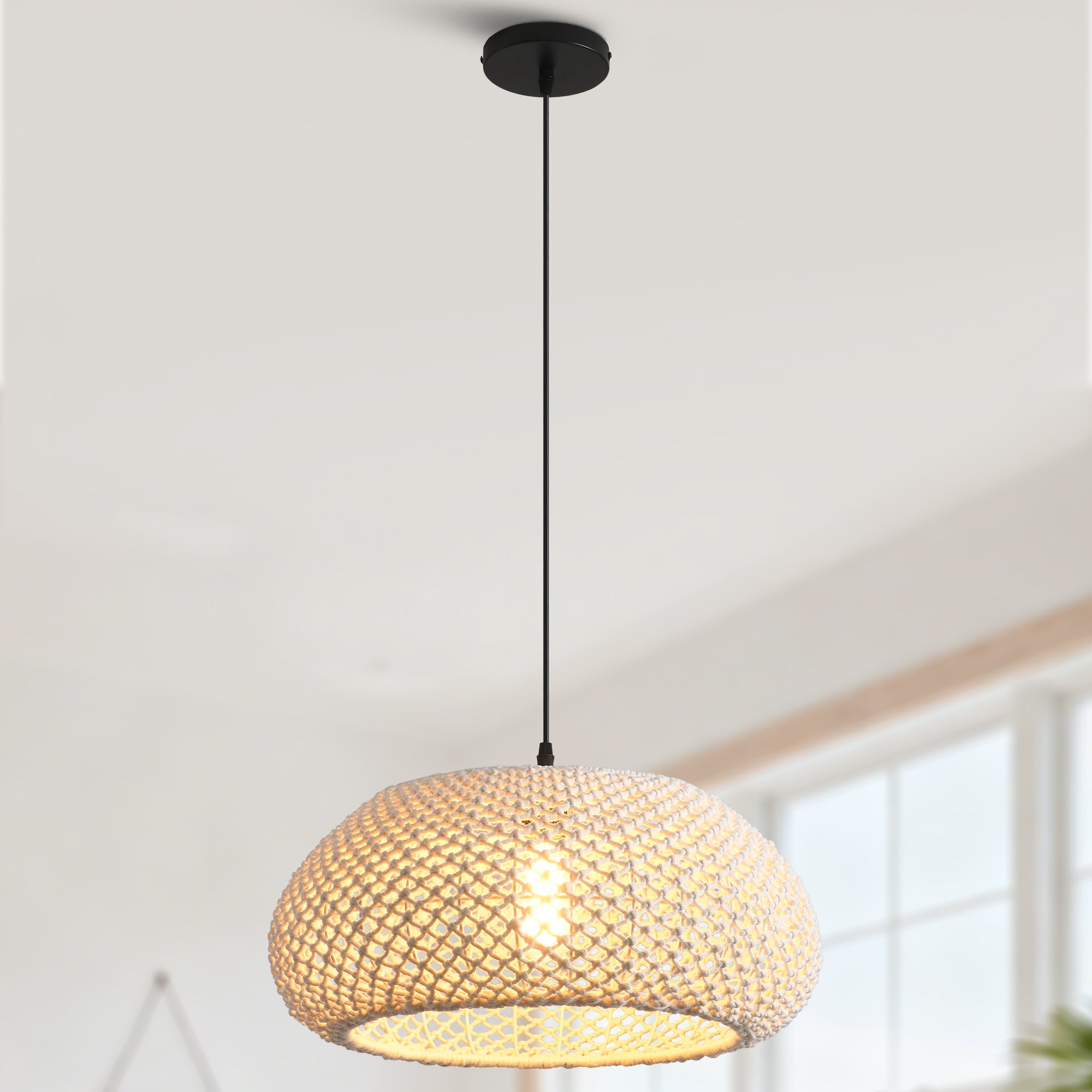 19" Tyler Bohemian Handwoven Cotton Rope Island Pendant Light