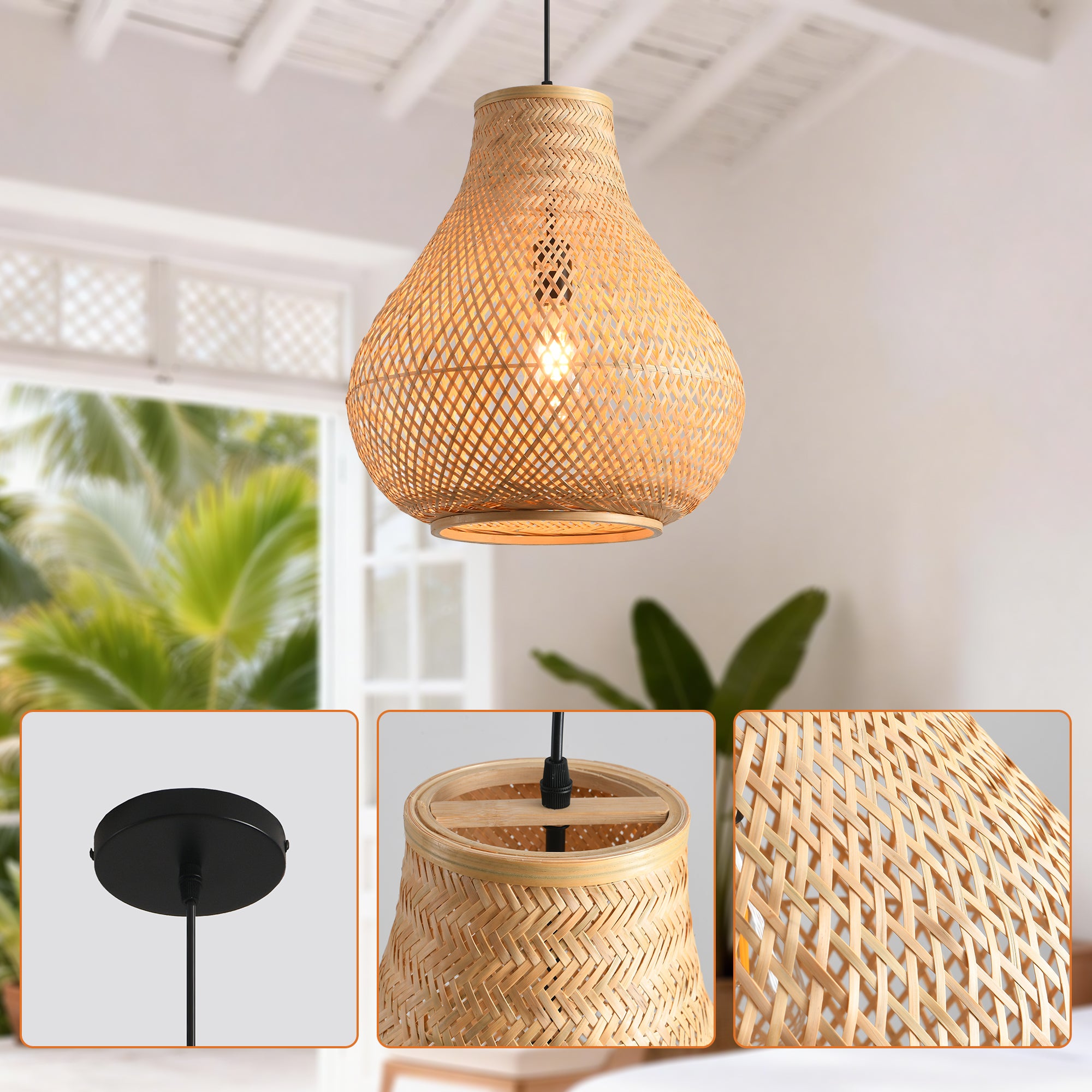 15" Troy Bohemian Handwoven Bamboo Island Pendant Light
