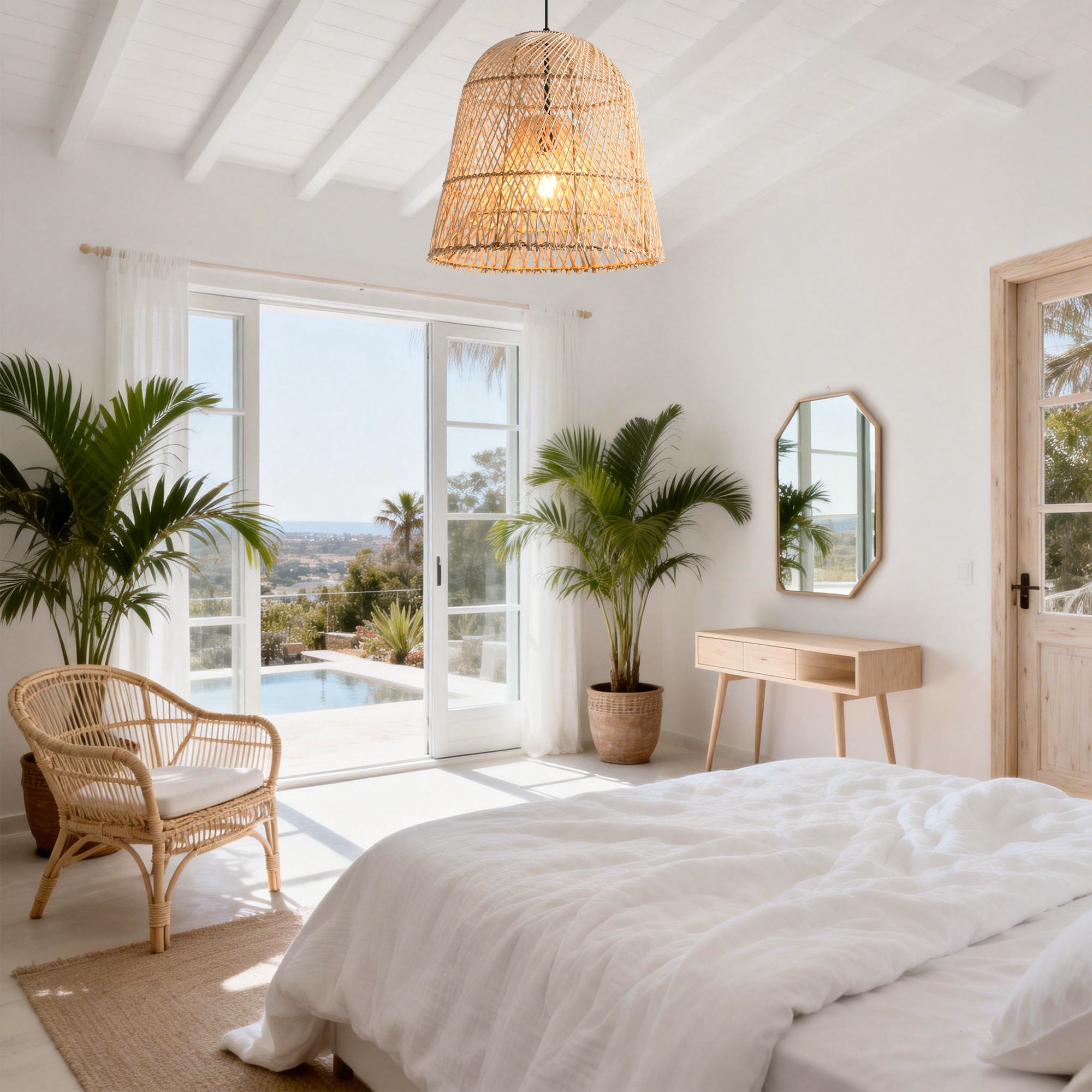 18" Tobias Bohemian Handwoven Rattan Island Pendant Light