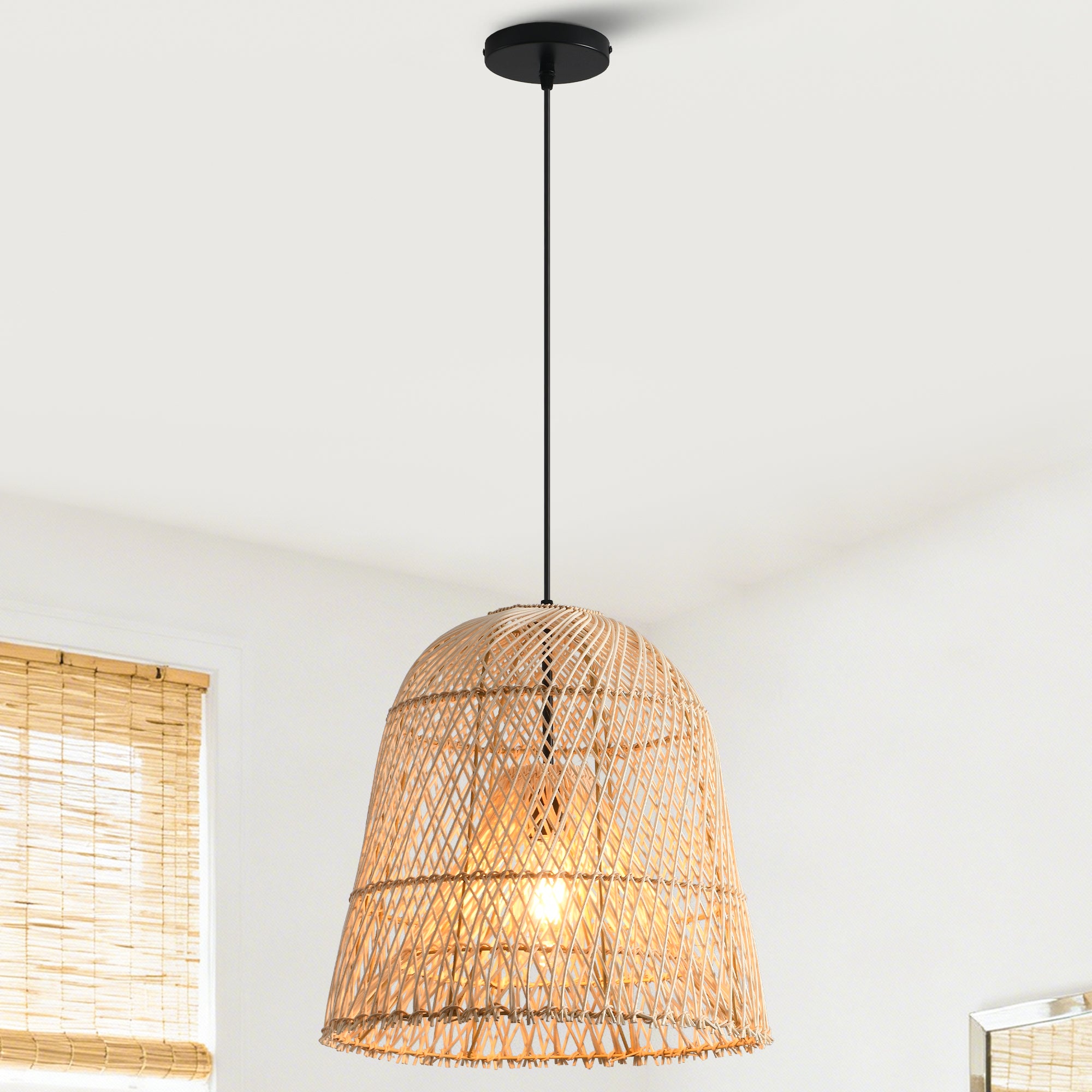 18" Tobias Bohemian Handwoven Rattan Island Pendant Light