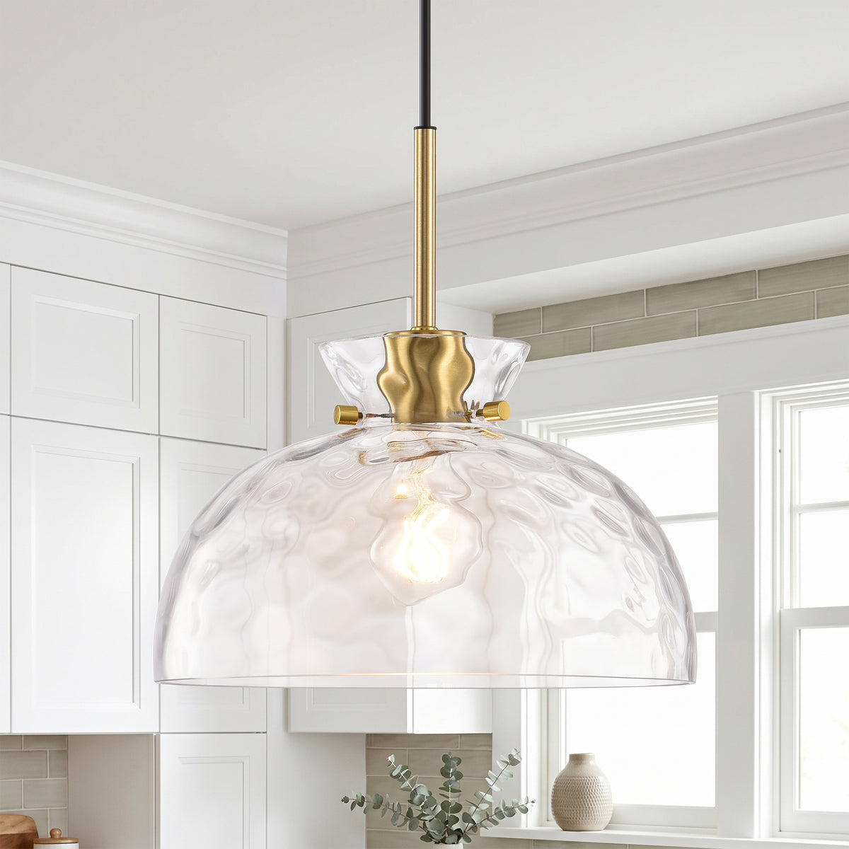 Bblythe 1-Light Natural Copper Pendant Light with Textured Glass Shade