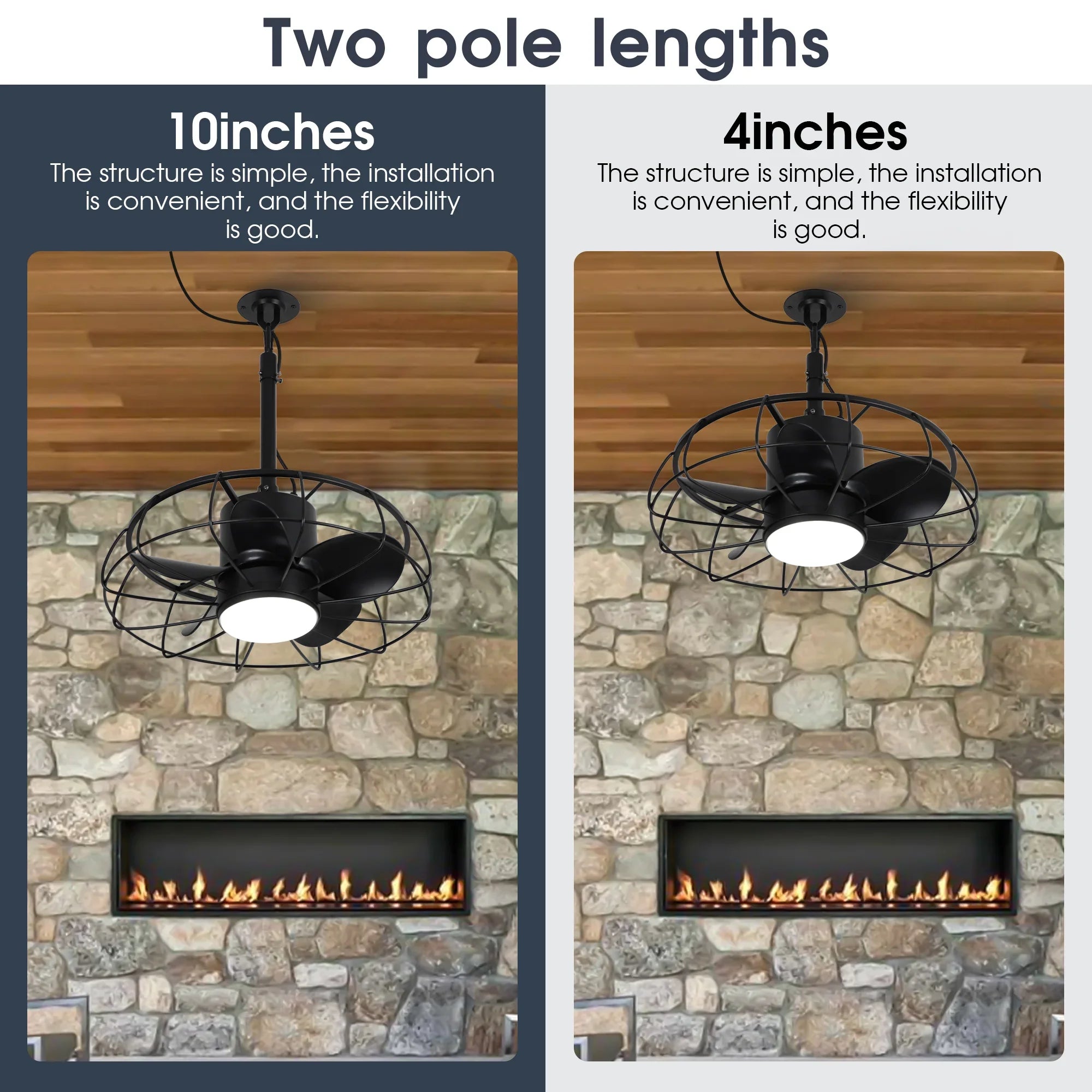 20 Inch Vistula Outdoor DC Motor Black Industrial Hanging Buckle Downrod Ceiling Fan with Light