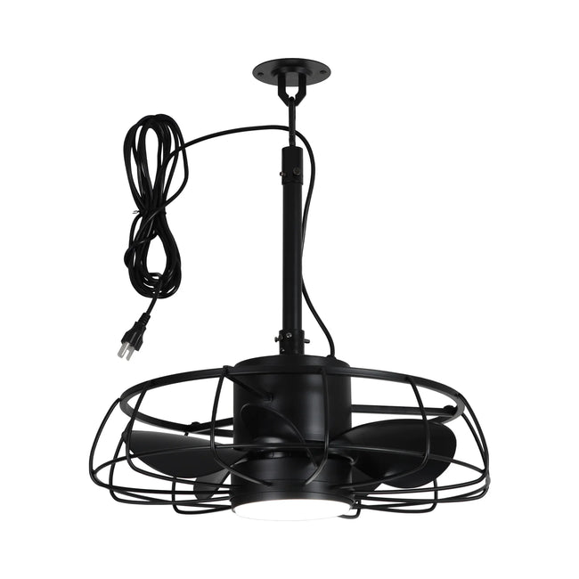 Ventilador de techo industrial Vistula de 20 pulgadas con motor de CC para exteriores, color negro, con hebilla colgante y varilla bajante, con luz