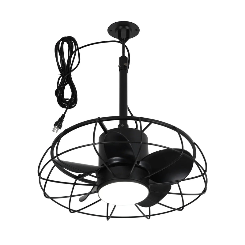 Ventilador de techo industrial Vistula de 20 pulgadas con motor de CC para exteriores, color negro, con hebilla colgante y varilla bajante, con luz