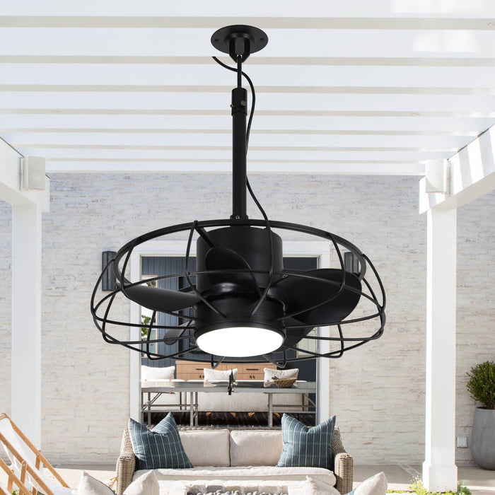 20 Inch Vistula Outdoor DC Motor Black Industrial Hanging Buckle Downrod Ceiling Fan with Light