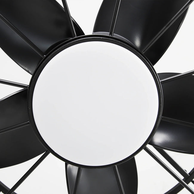Ventilador de techo industrial Vistula de 20 pulgadas con motor de CC para exteriores, color negro, con hebilla colgante y varilla bajante, con luz