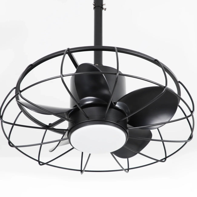 Ventilador de techo industrial Vistula de 20 pulgadas con motor de CC para exteriores, color negro, con hebilla colgante y varilla bajante, con luz