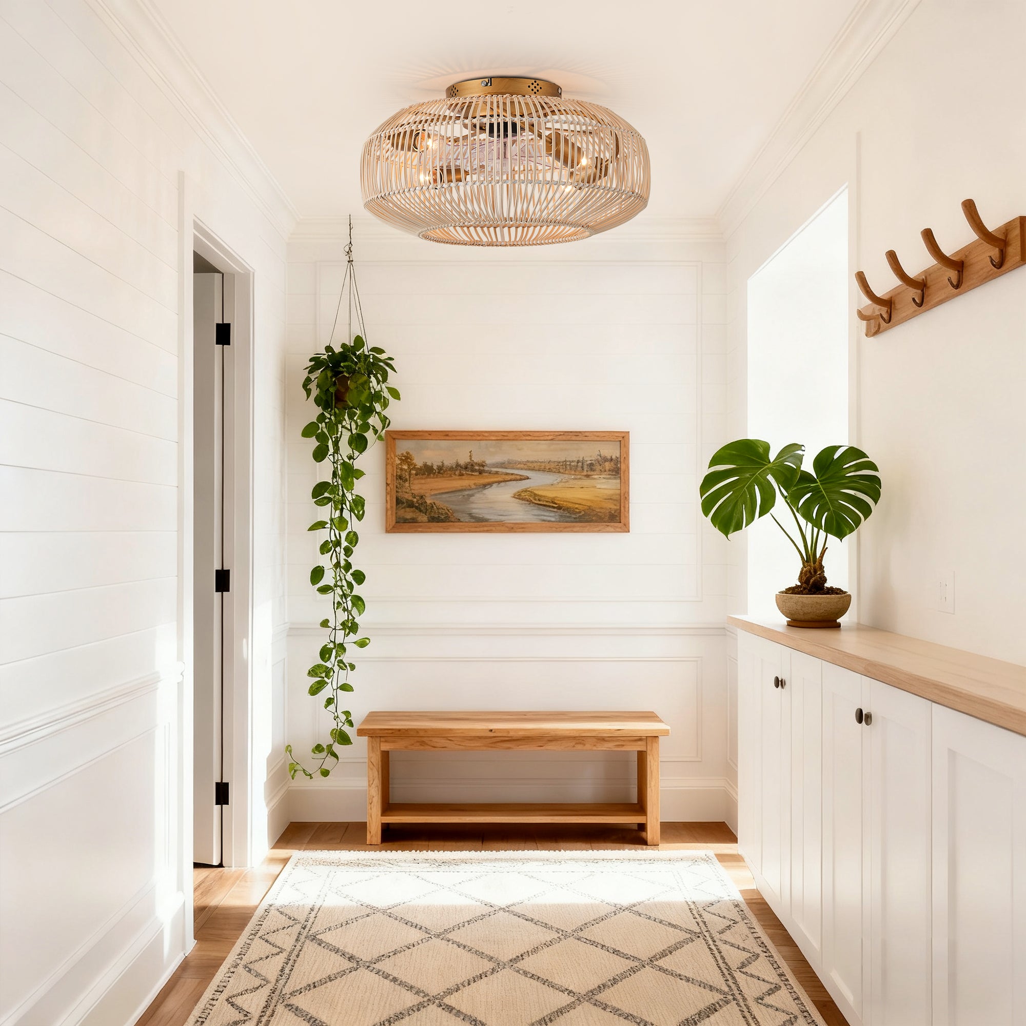 20 Inch Mandy Retro Golden Flush Mount Ceiling Fan with Light and Remote Control