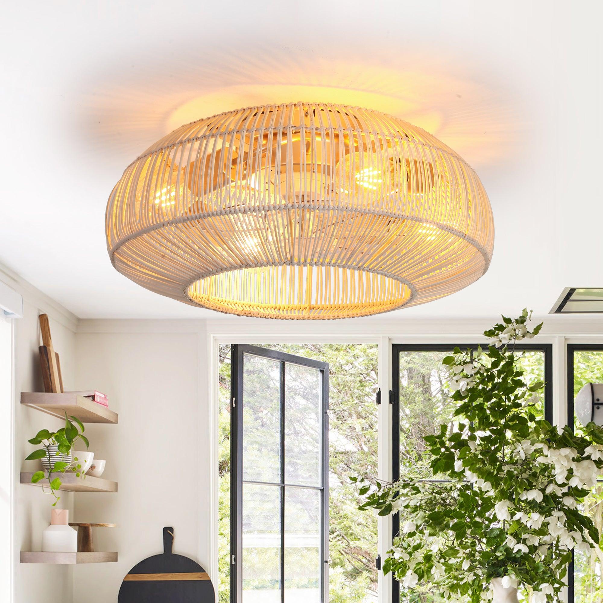 Ventilador de techo empotrable estilo granja Flora de 20 pulgadas con motor de CC y luz