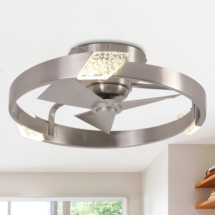 20 Inch Hazel Satin Nickel Flush Mount LED Ceiling Fan with Remote Control