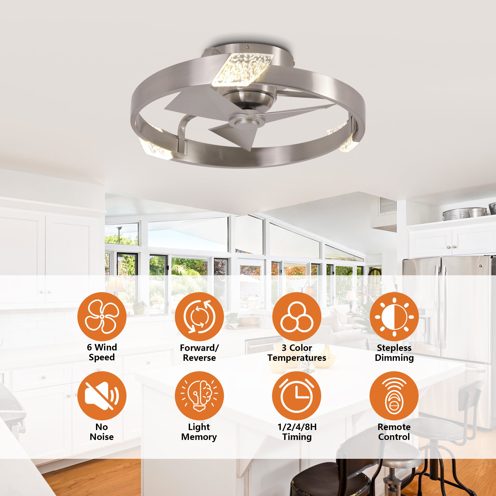 20 Inch Hazel Satin Nickel Flush Mount LED Ceiling Fan with Remote Control