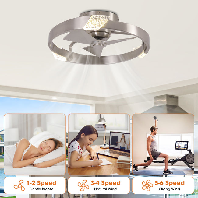 20 Inch Hazel Satin Nickel Flush Mount LED Ceiling Fan with Remote Control